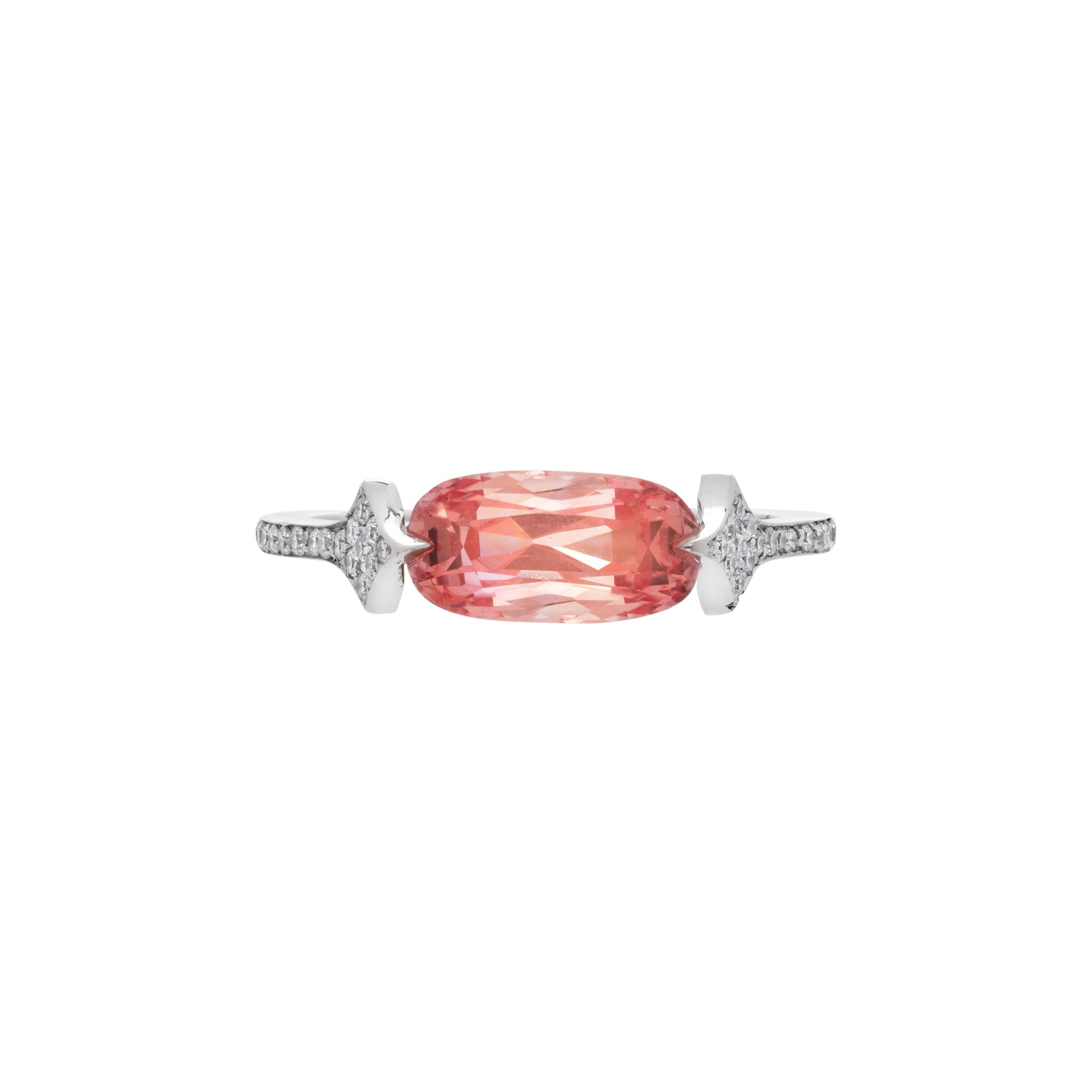 White Gold, 2.68ct Ceylon Padparadscha Sapphire and Diamond Ring — view 1