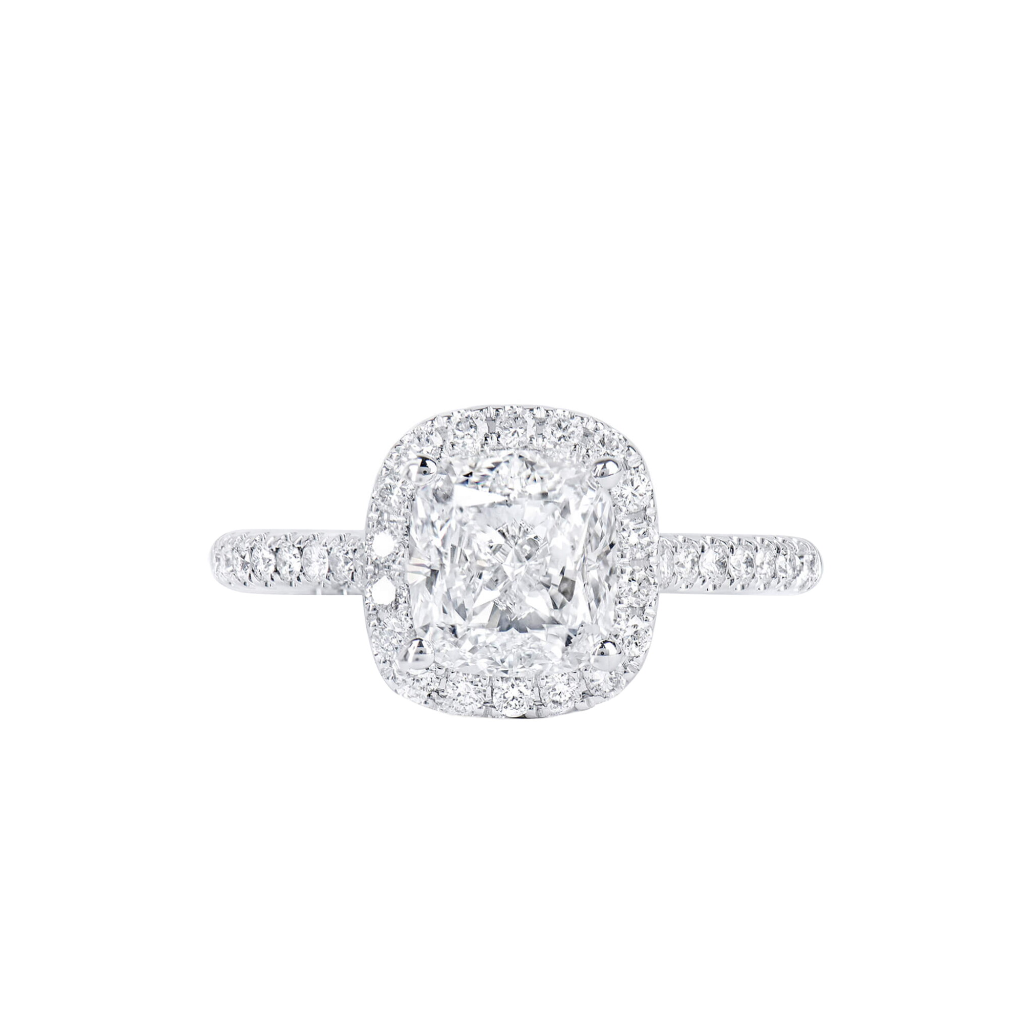 White Gold, 2.00ct Cushion Cut Diamond and Diamond Engagement Ring — view 1