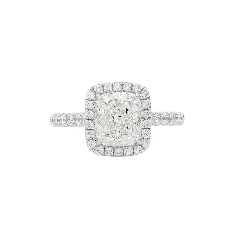 White Gold, 2.01ct Cushion Cut Diamond and Diamond Engagement Ring