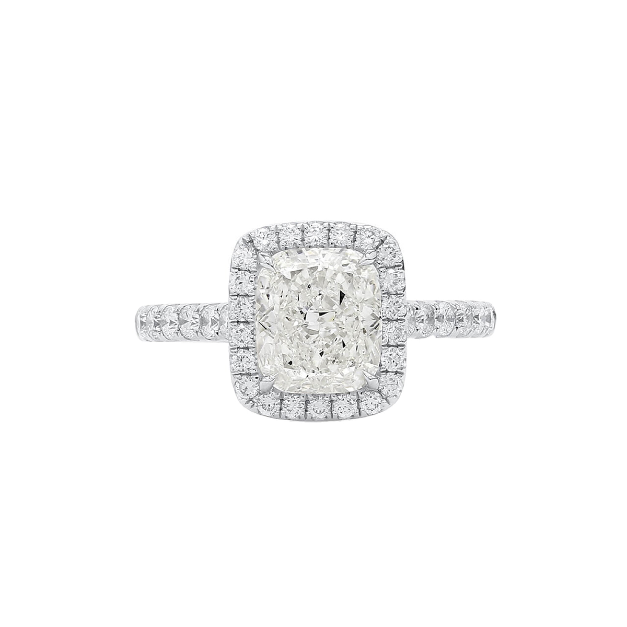 White Gold, 2.01ct Cushion Cut Diamond and Diamond Engagement Ring — view 1