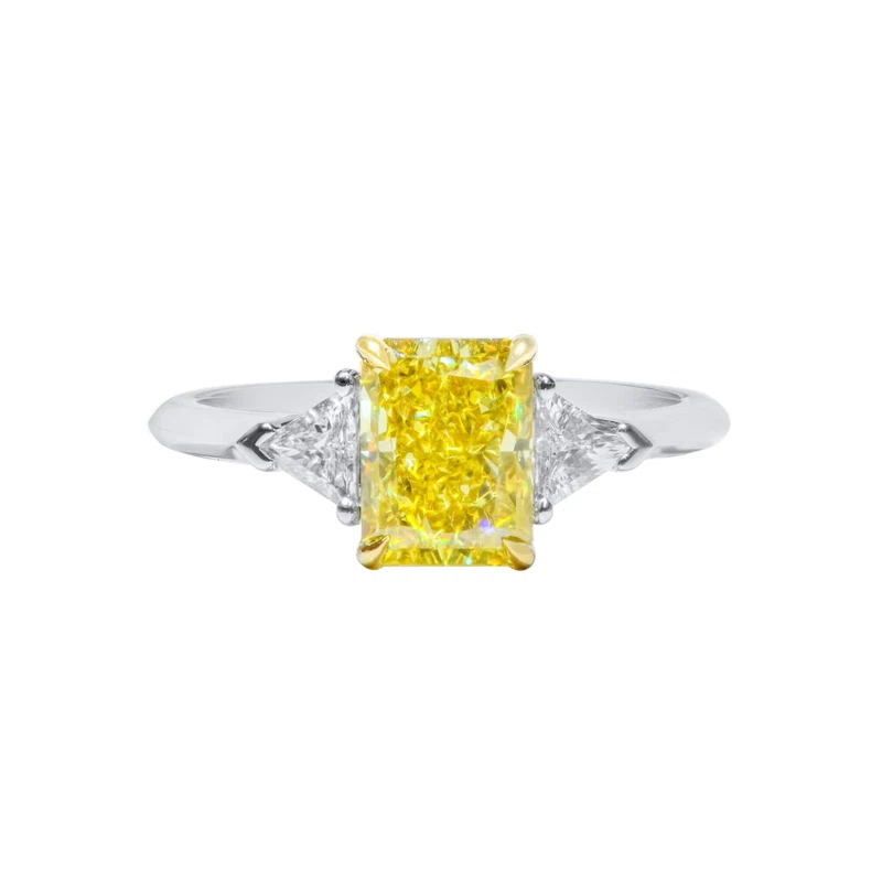 White Gold, Gold, 2.01ct Radiant Cut Fancy Vivid Yellow Diamond and Diamond Engagement Ring