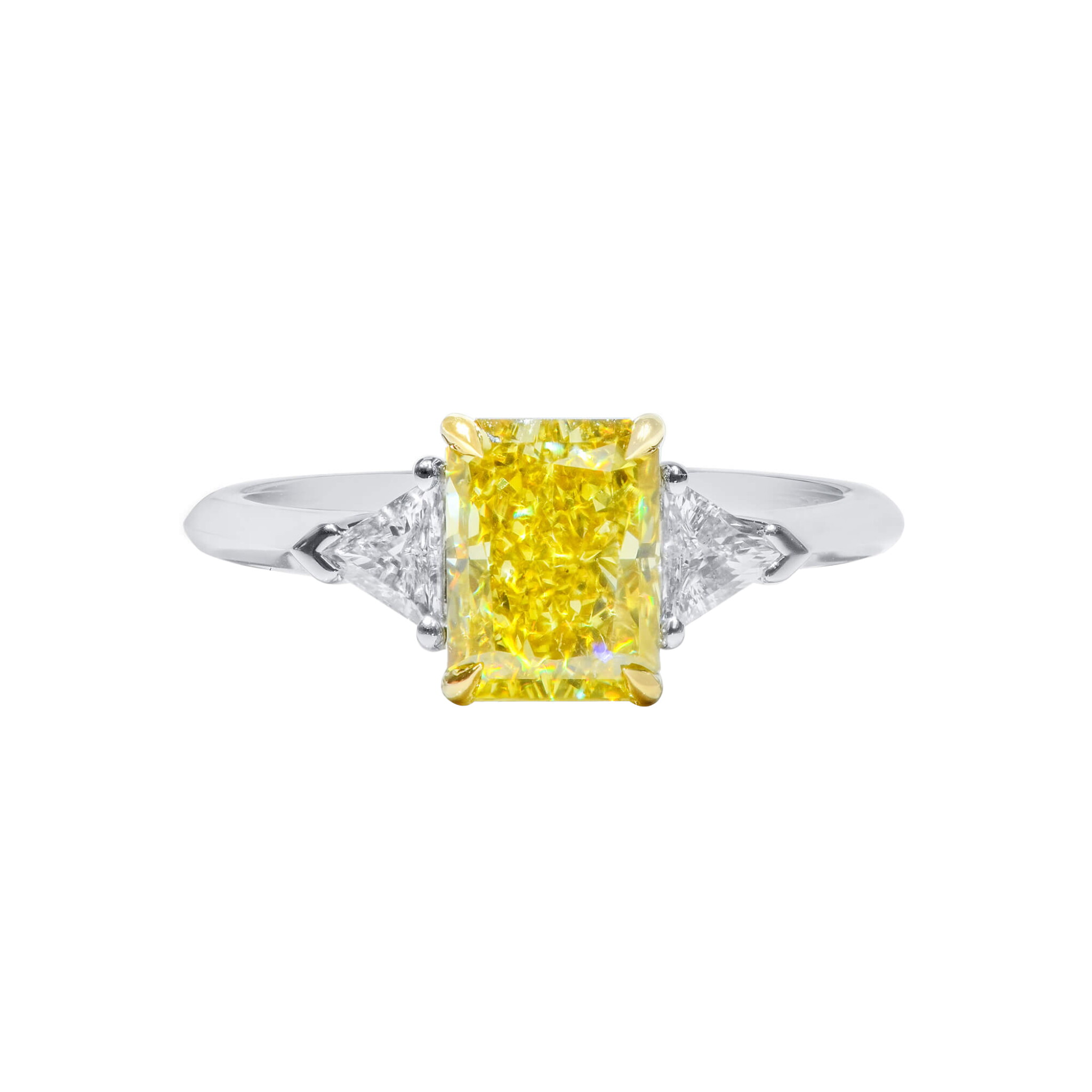 White Gold, Gold, 2.01ct Radiant Cut Fancy Vivid Yellow Diamond and Diamond Engagement Ring  — view 1