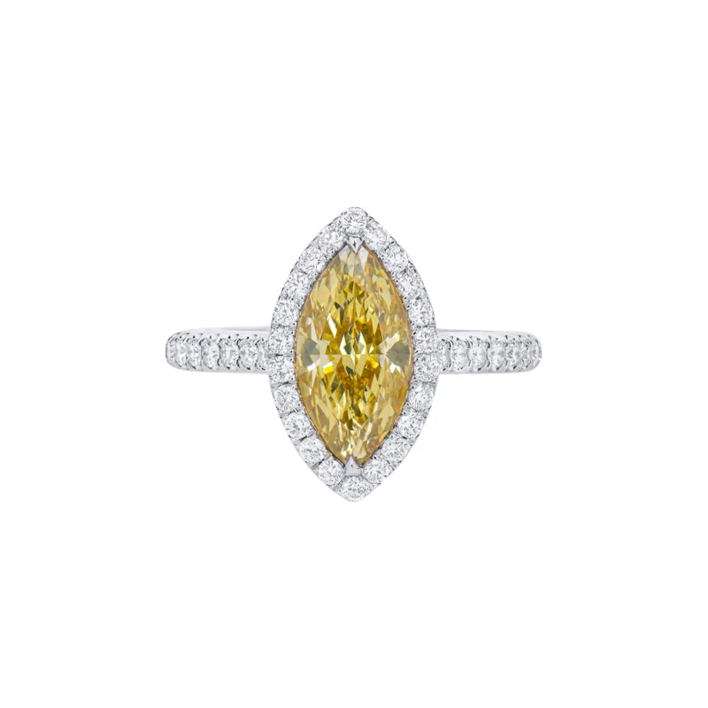 White Gold, 2.03ct Marquise Cut Fancy Brownish Yellow Diamond and Diamond Engagement Ring