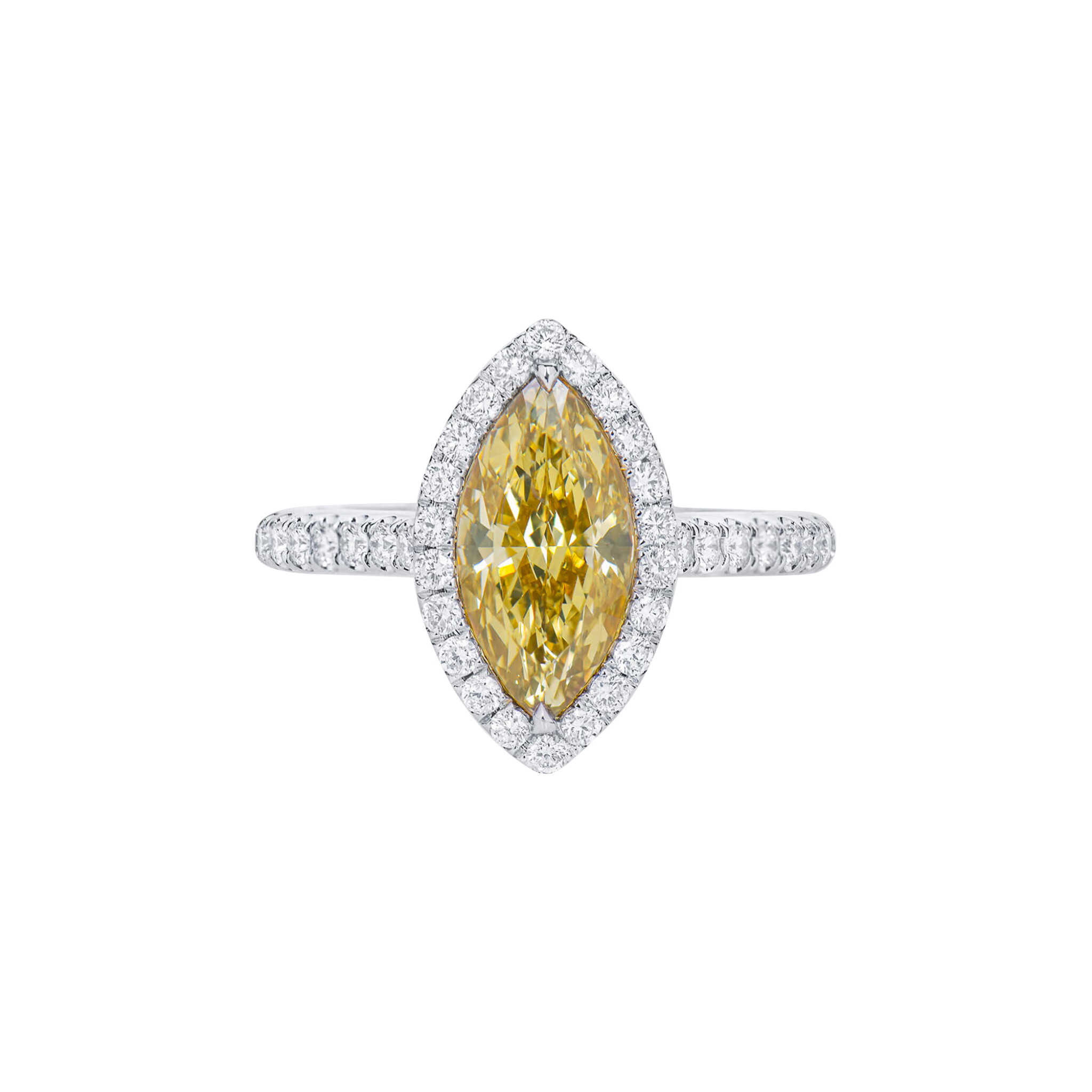 White Gold, 2.03ct Marquise Cut Fancy Brownish Yellow Diamond and Diamond Engagement Ring — view 1