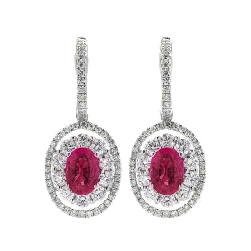 White Gold, 1.70ctw Pink Sapphire and Diamond Drop Earrings