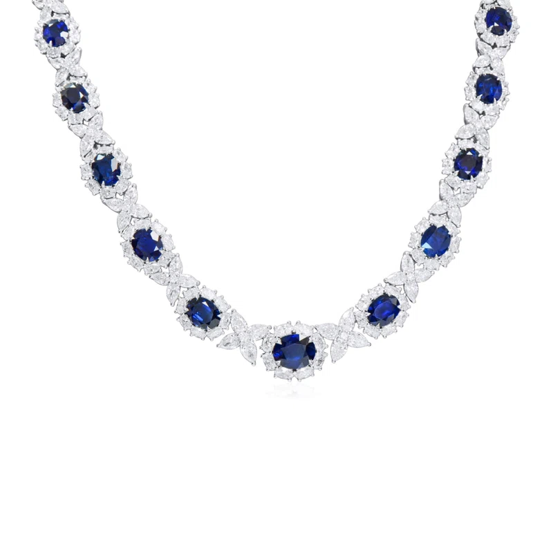 White Gold, 21.97 Burmese Sapphire and Diamond Necklace