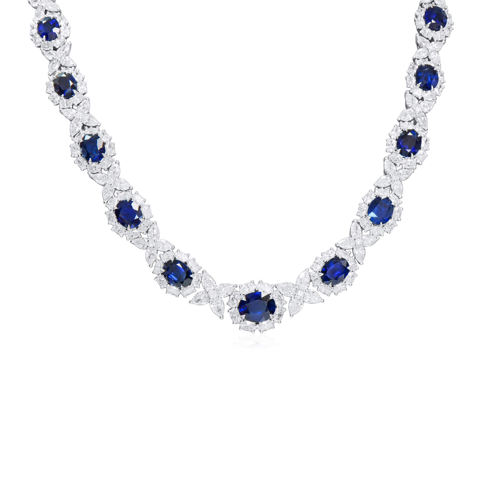 White Gold, 21.97 Burmese Sapphire and Diamond Necklace — view 1