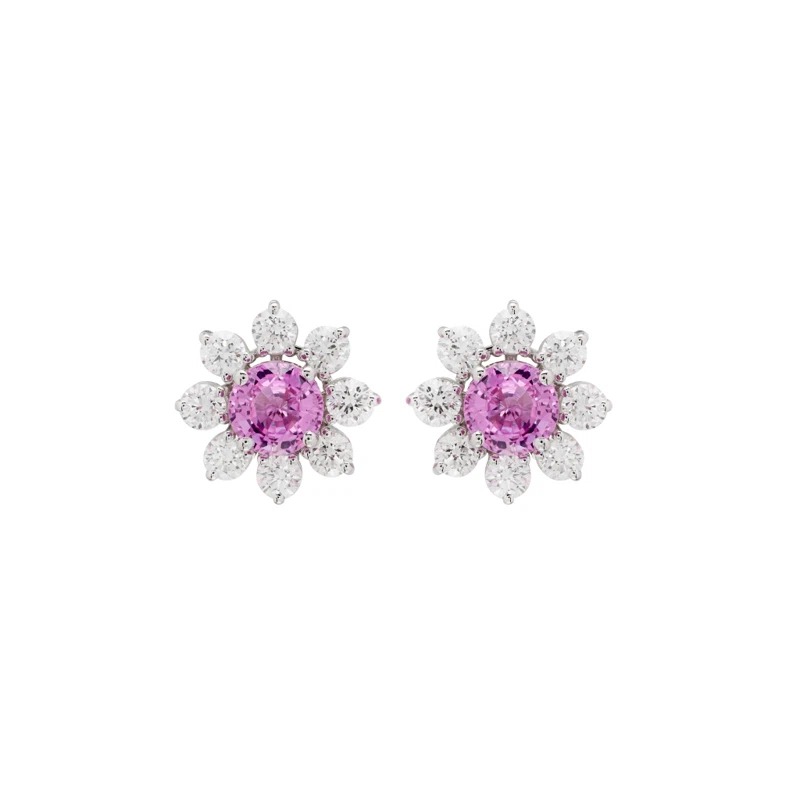 White Gold, 2.15ctw Pink Sapphire and Diamond Stud Earrings