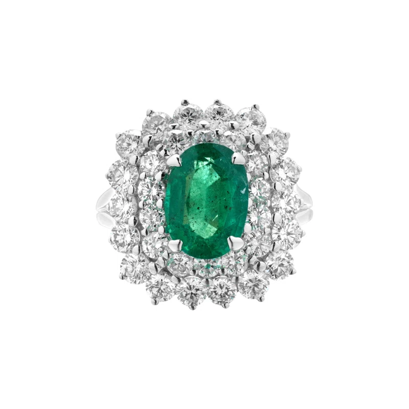 White Gold, 2.31ct Zambian Emerald and Diamond Ring