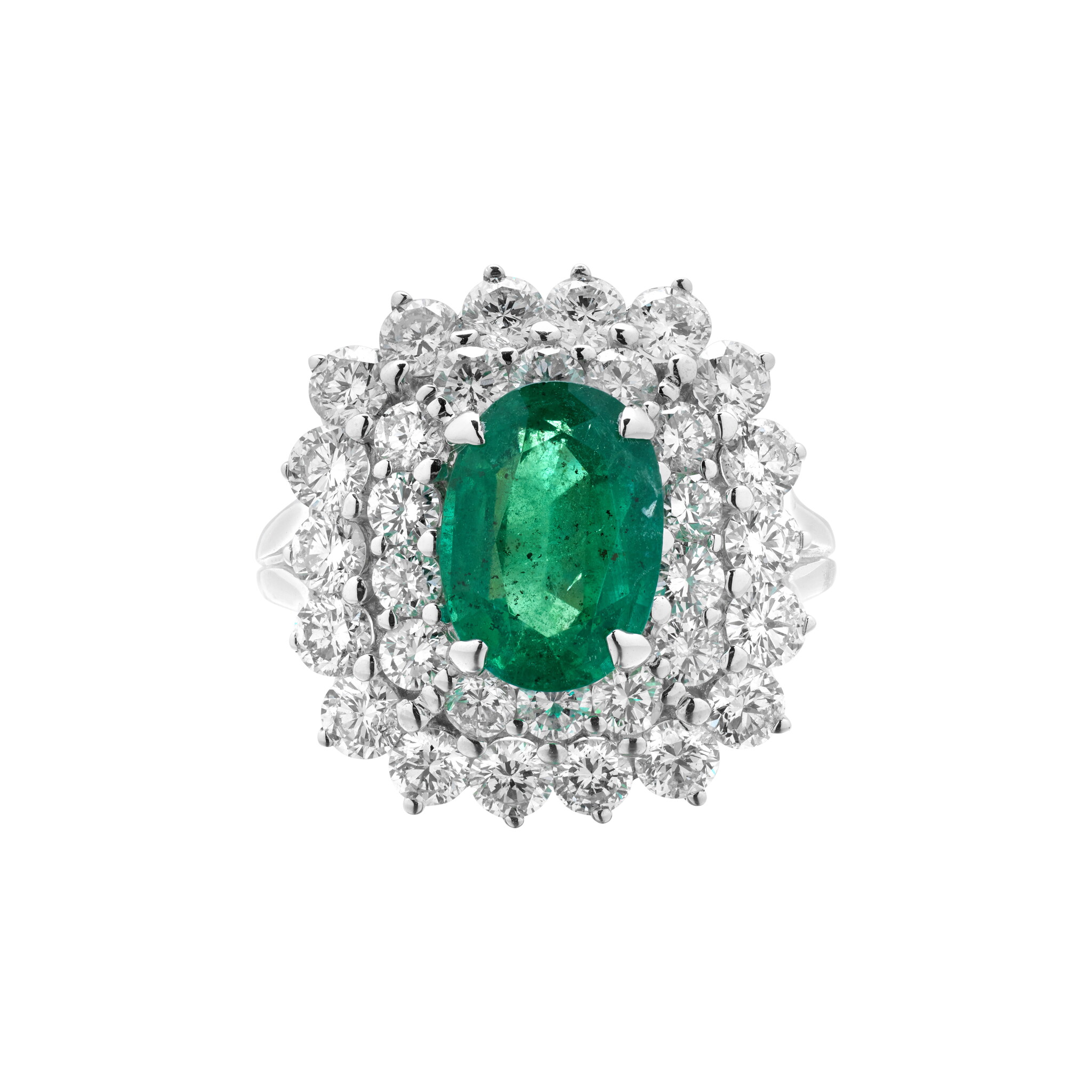 White Gold, 2.31ct Zambian Emerald and Diamond Ring — view 1