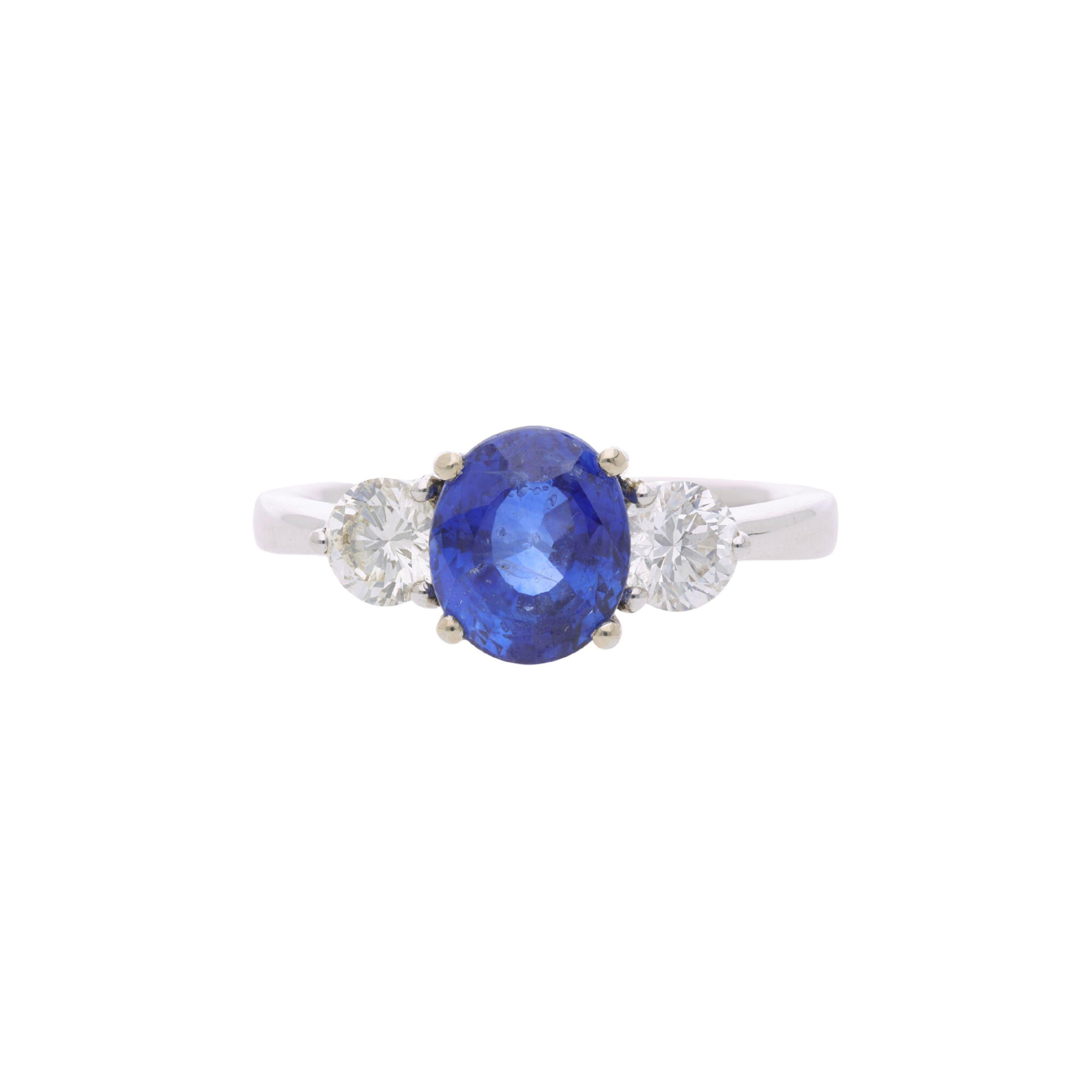 White Gold, 2.47ct Madagascar Royal Blue Sapphire and Diamond Ring  — view 1