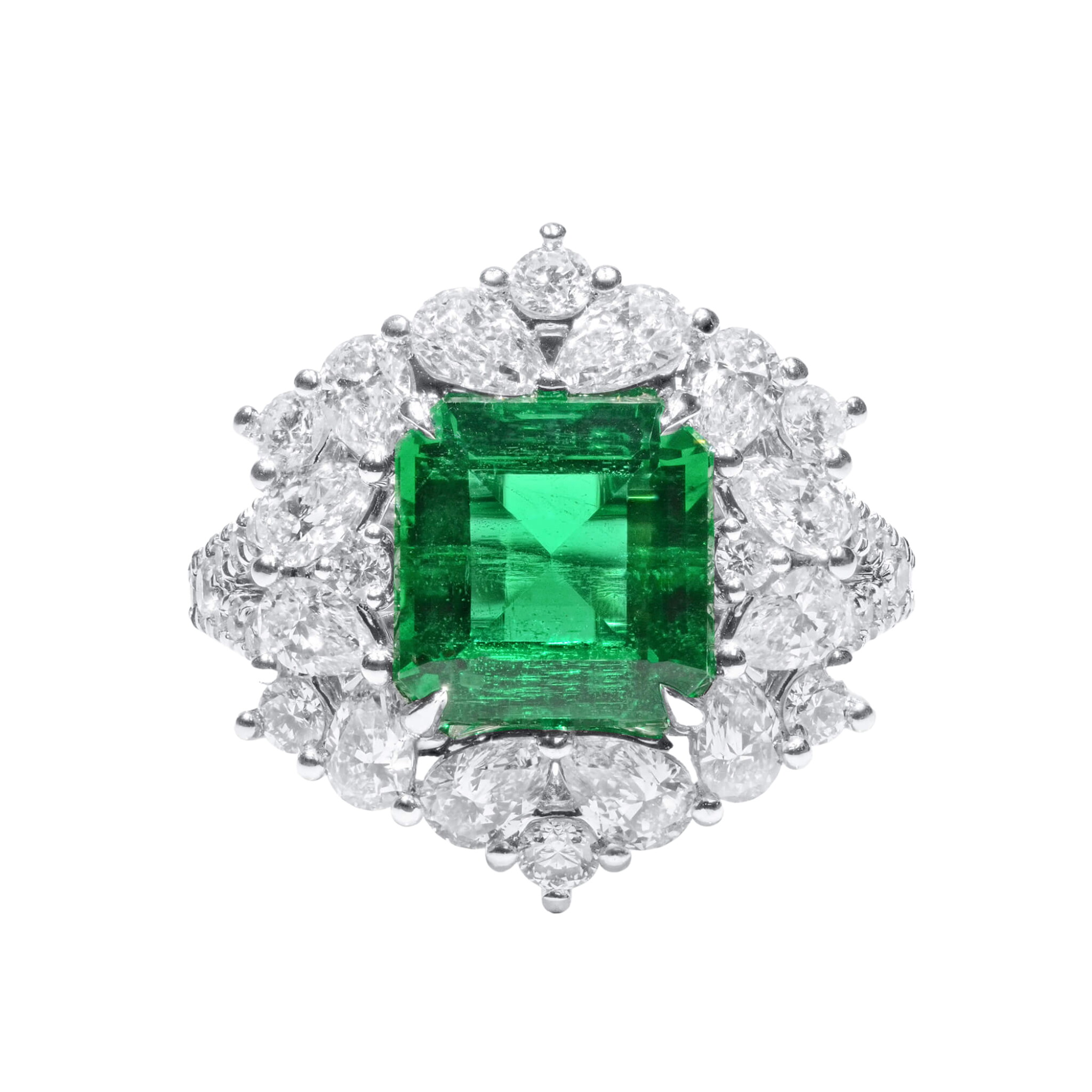 White Gold, 2.64ct Zambian Emerald and Diamond Ring — view 1