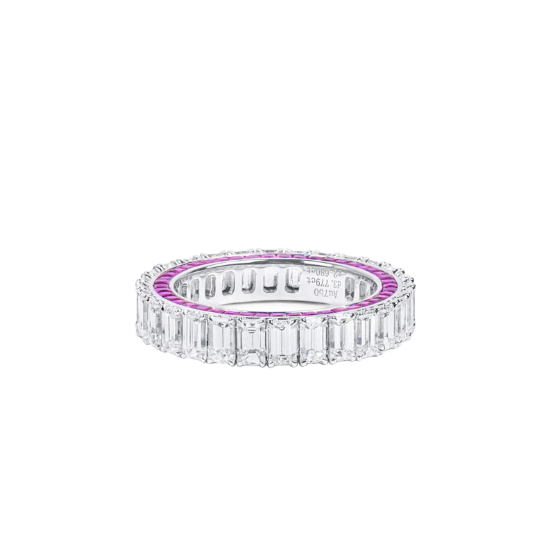 White Gold, 3.75ctw Emerald Cut Diamond and Ruby Eternity Band Ring