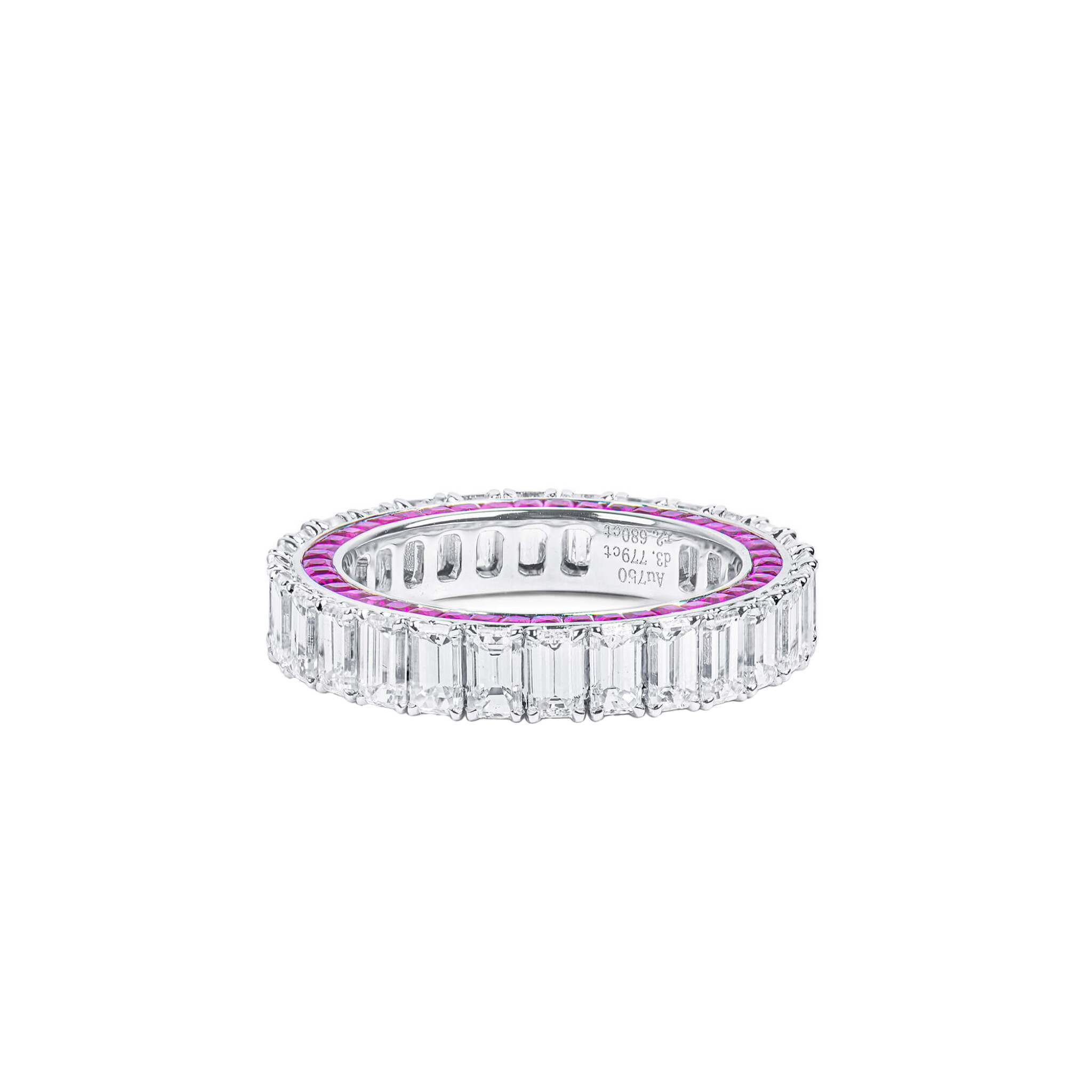 White Gold, 3.75ctw Emerald Cut Diamond and Ruby Eternity Band Ring  — view 1