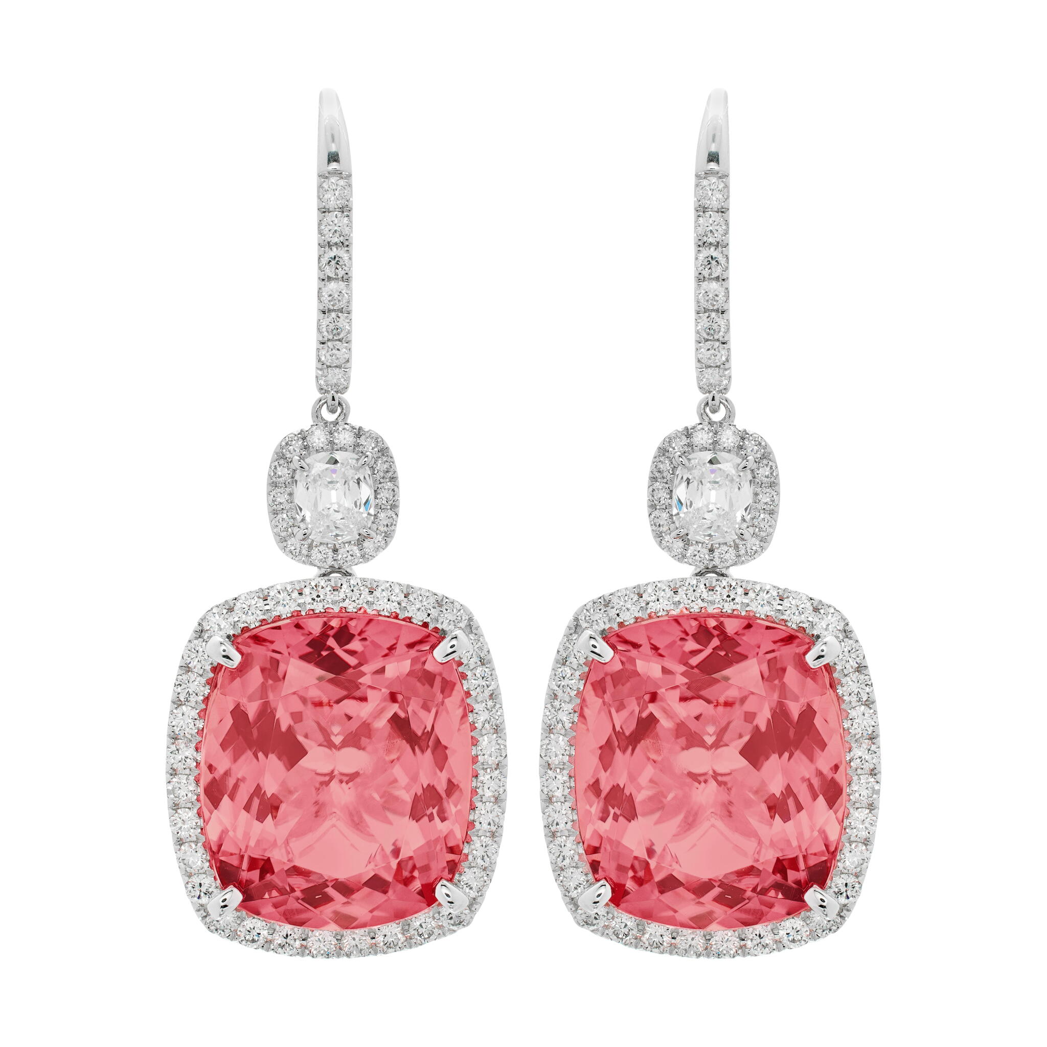 White Gold, 27.20ctw Tourmaline and Diamond Drop Earrings — view 1