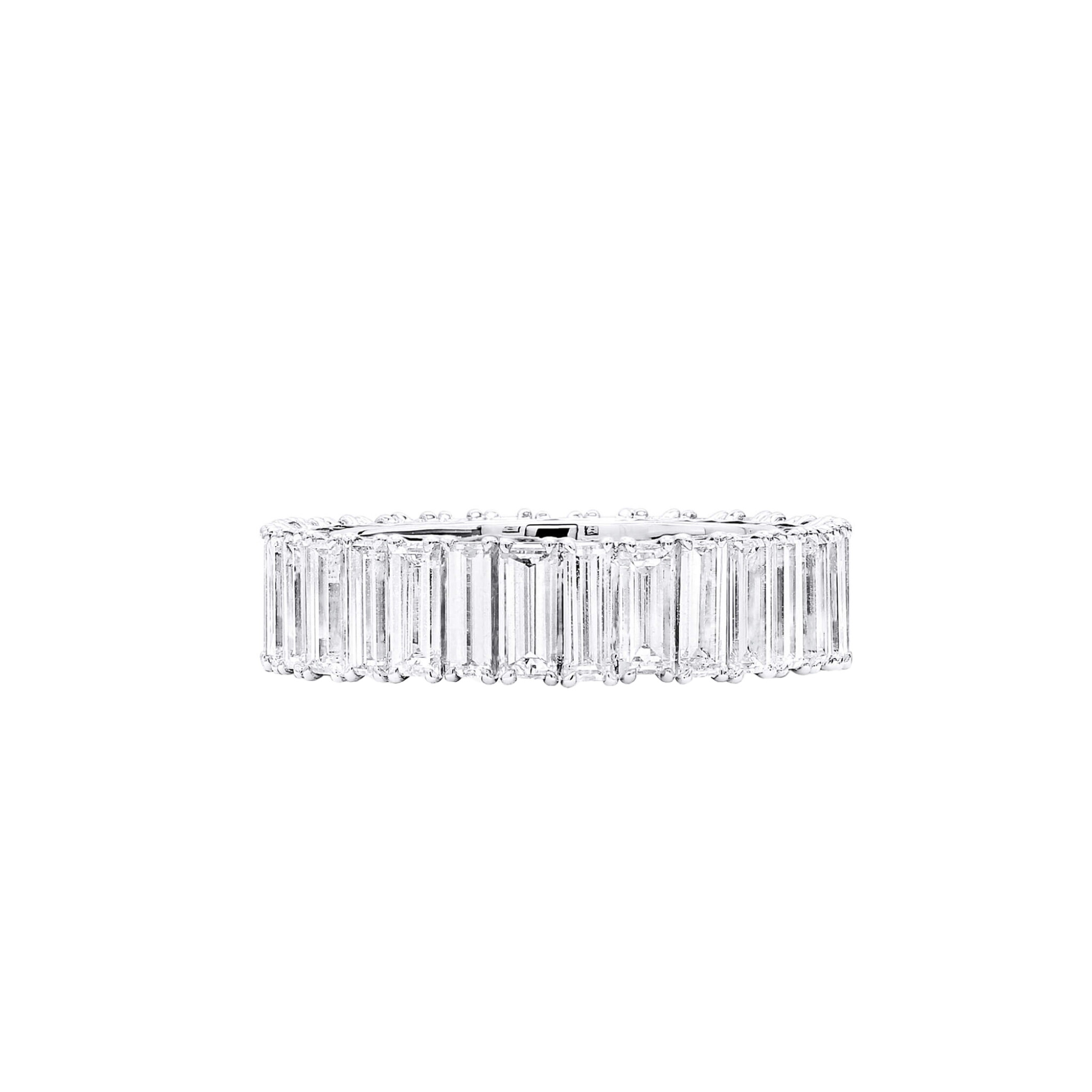 White Gold, 4.85ctw Baguette Cut Diamond and Emerald Eternity Band Ring  — view 1