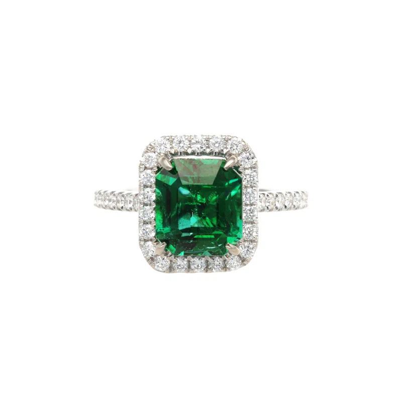 White Gold, 3.11ct Zambian Emerald and Diamond Ring