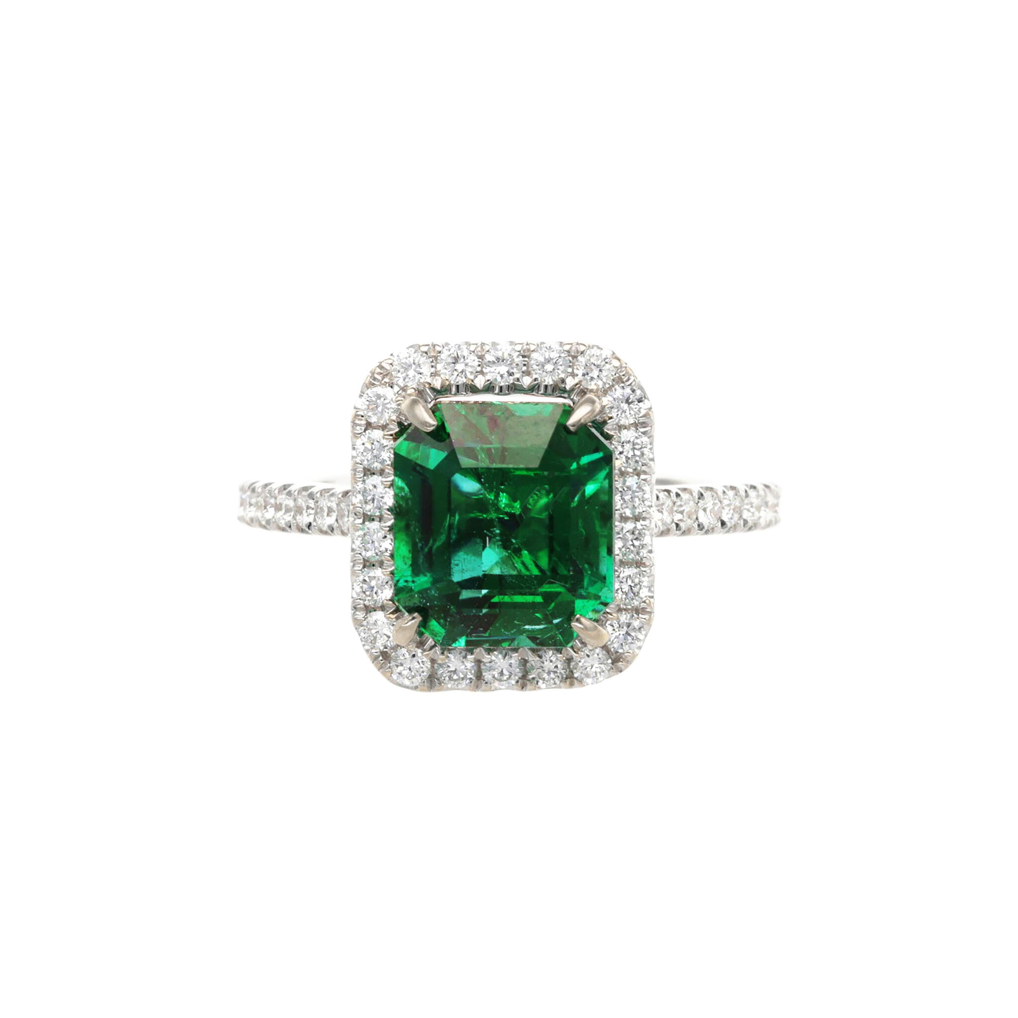 White Gold, 3.11ct Zambian Emerald and Diamond Ring — view 1