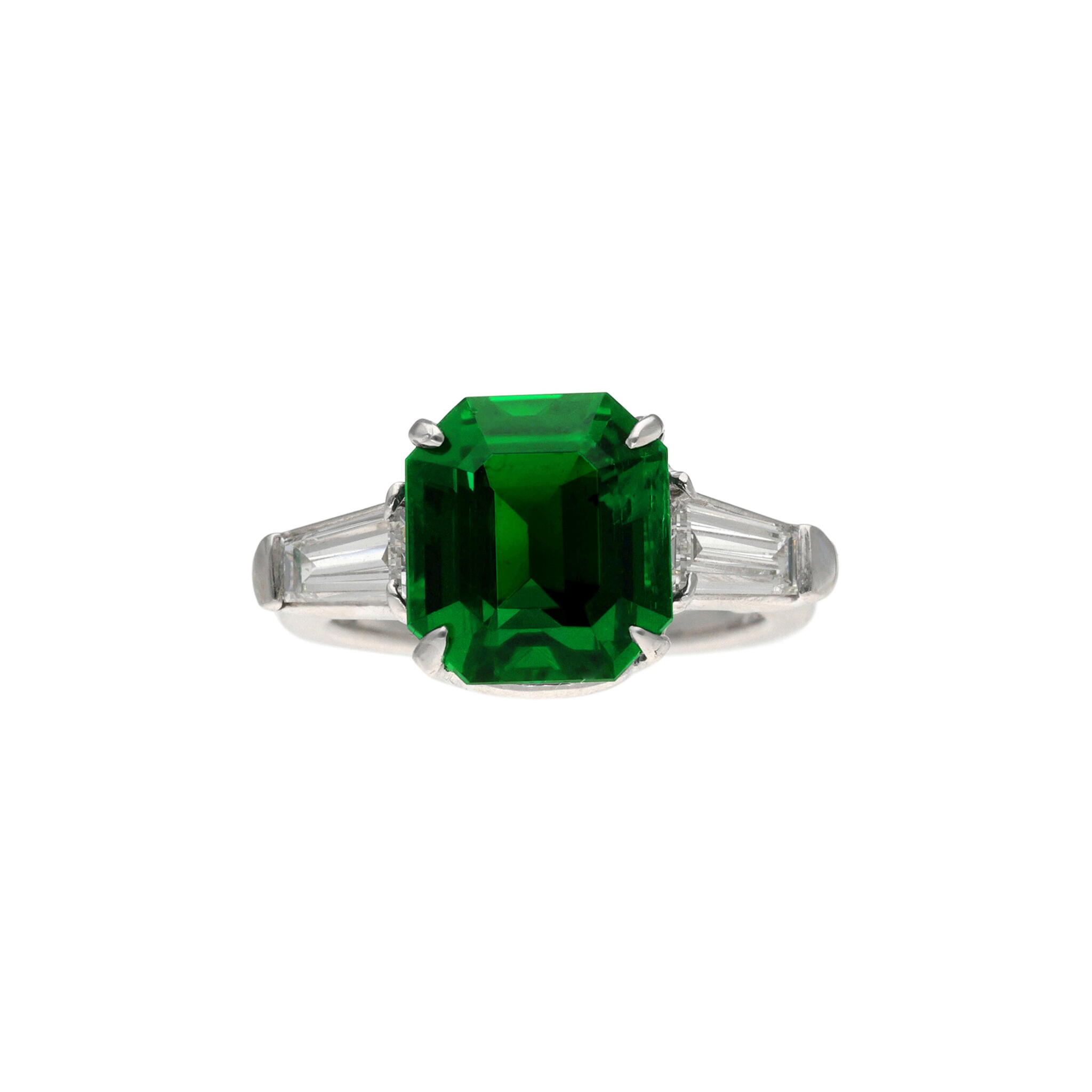 White Gold, 3.42ct Zambian Emerald and Diamond Ring — view 1