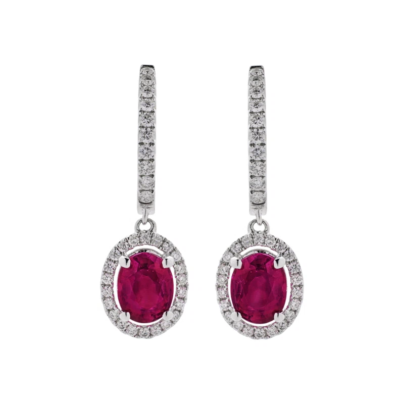 White Gold, 3.59ctw Burma Ruby and Diamond Drop Earrings