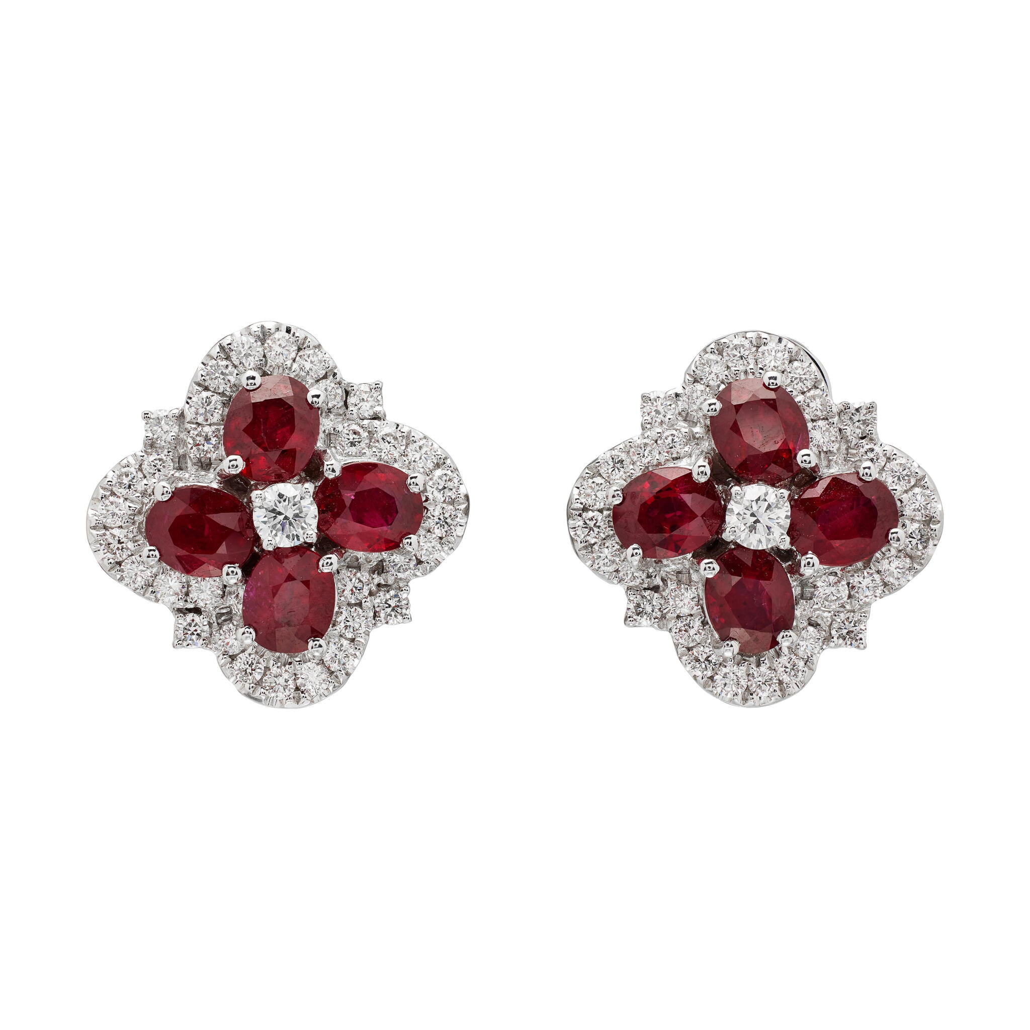 White Gold, 3.63ctw Ruby and Diamond Earrings — view 1