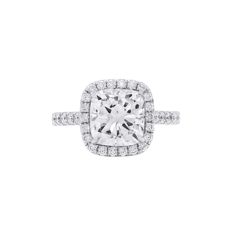 White Gold, 3.01ct Cushion Cut Diamond and Diamond Engagement Ring