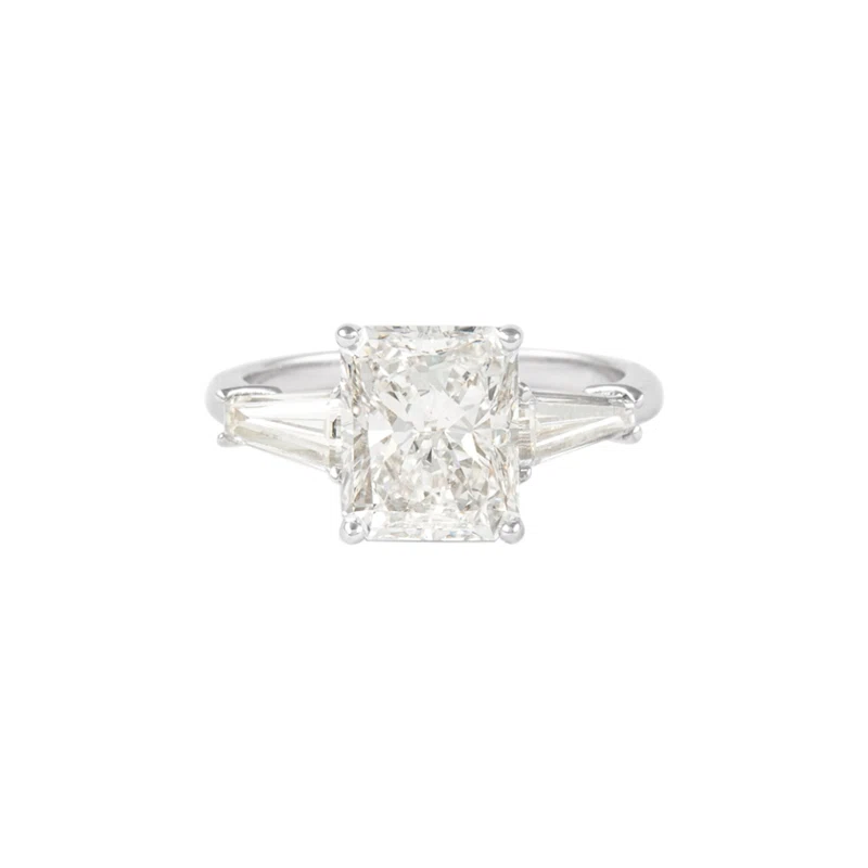White Gold and 3.02ct Radiant Cut Diamond Three Stone Engagement Ring
