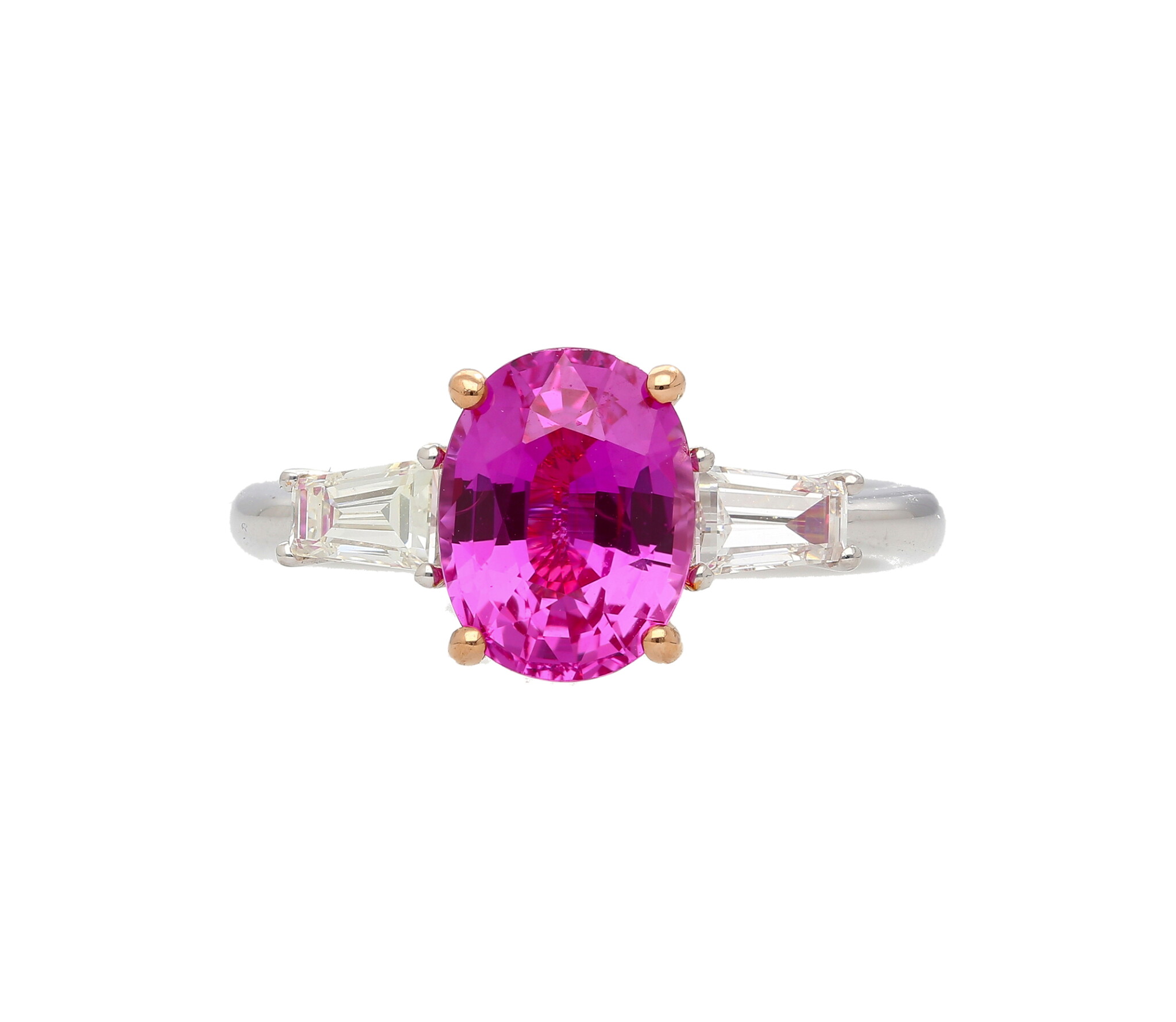 White Gold, 3.20ct Madagascar Pink Sapphire and Diamond Ring — view 1