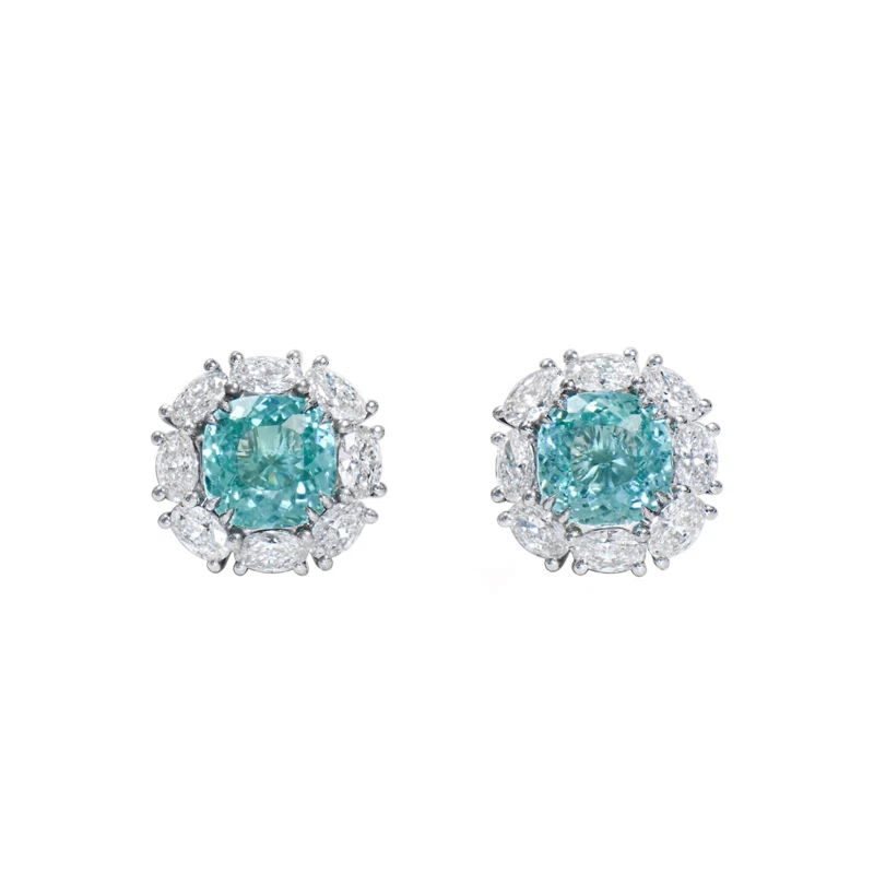 White Gold, 3.23ctw Paraíba-Type Tourmaline and Diamond Earclips