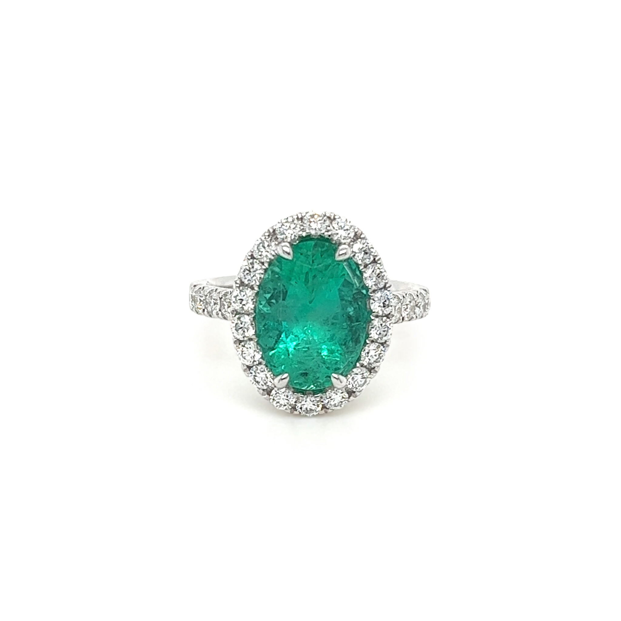 White Gold, 3.68ct Colombian Emerald and Diamond Ring — view 1