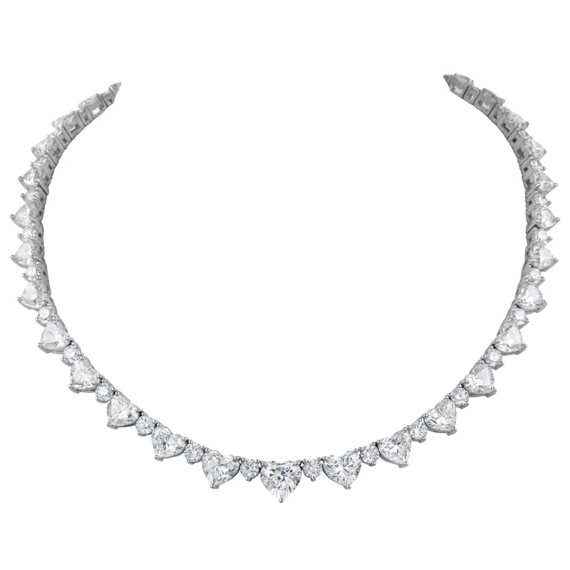 White Gold, 39.56ctw Heart Shape Diamond and 11.10ctw Round Brilliant Cut Diamond Necklace 