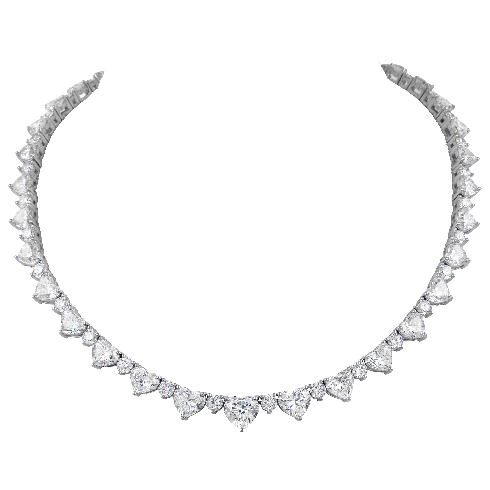 White Gold, 39.56ctw Heart Shape Diamond and 11.10ctw Round Brilliant Cut Diamond Necklace  — view 1