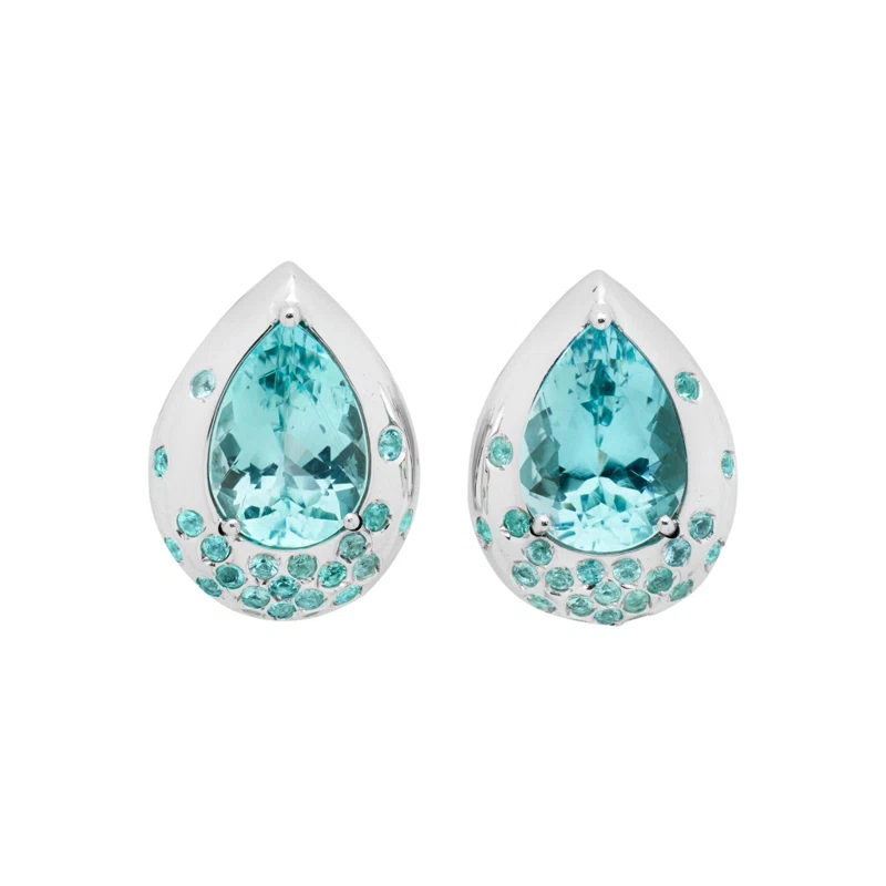 White Gold, 4.01ctw Paraíba-Type Tourmaline and Tourmaline Earclips