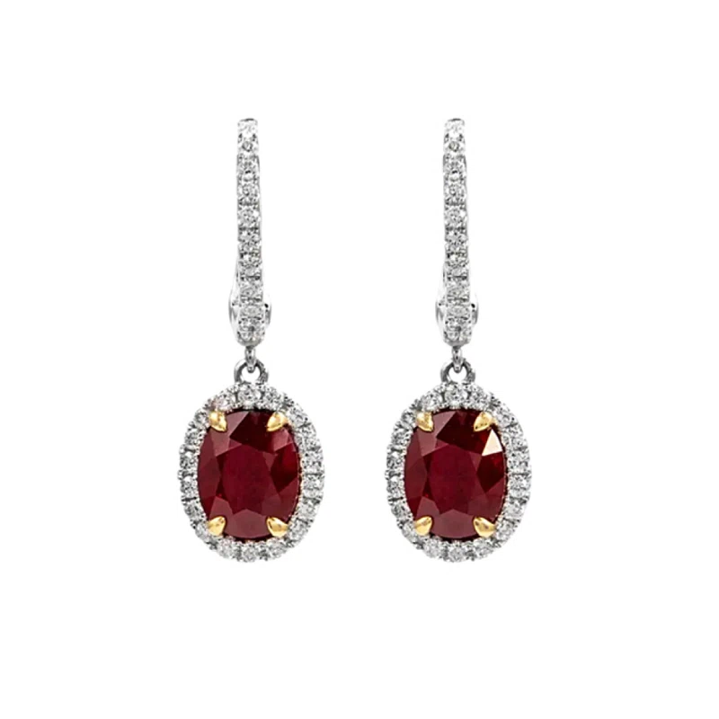 White Gold, 4.20ct Burmese Ruby and Diamond Drop Earrings