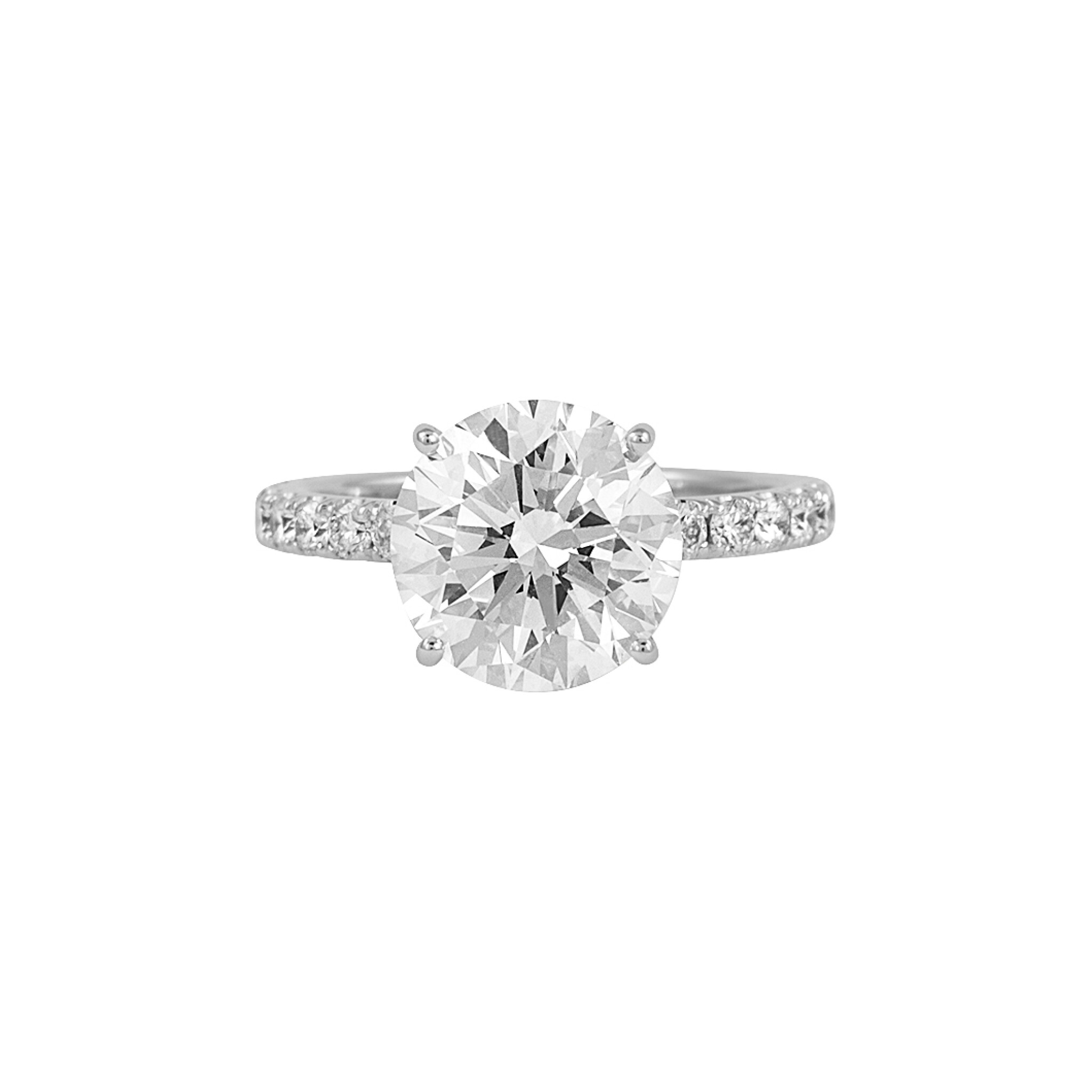 White Gold, 4.25ct Round Brilliant Cut Diamond and Diamond Engagement Ring — view 1