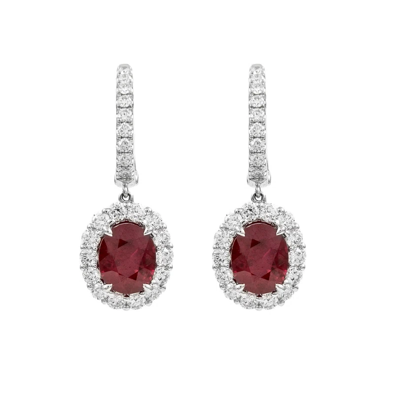 White Gold, 4.90ct Burmese Ruby and Diamond Drop Earrings