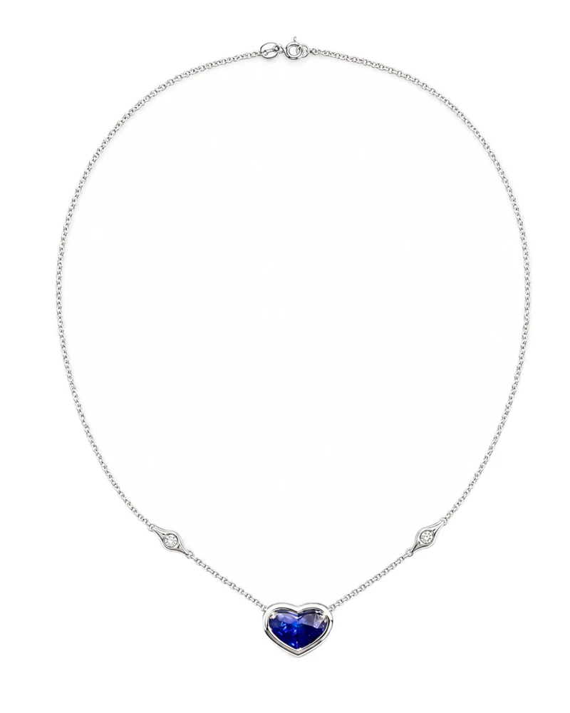 White Gold, 4.13ct Sapphire and Diamond Pendant Necklace