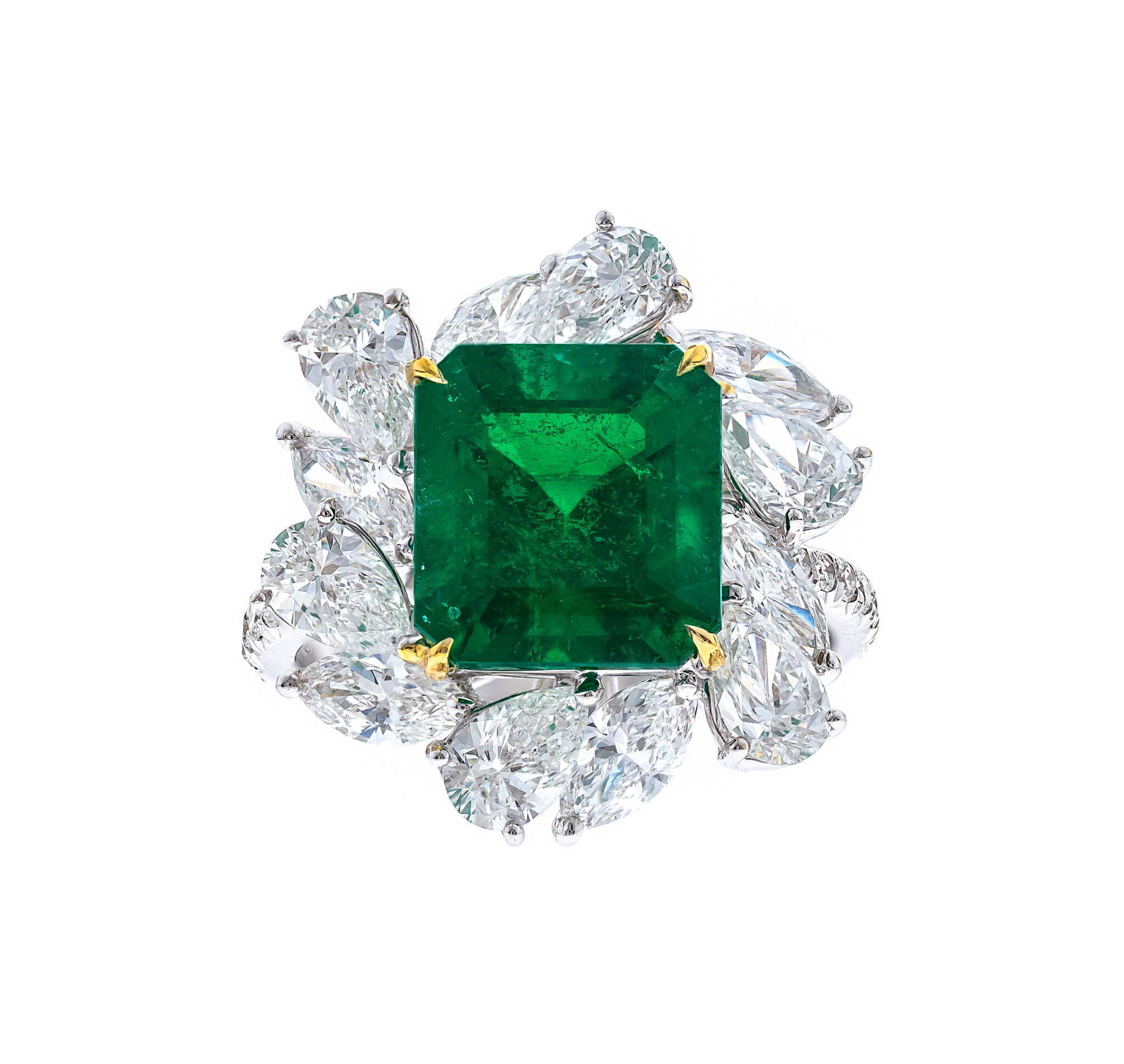 White Gold, 4.25ct Colombia Emerald and Diamond Ring — view 1