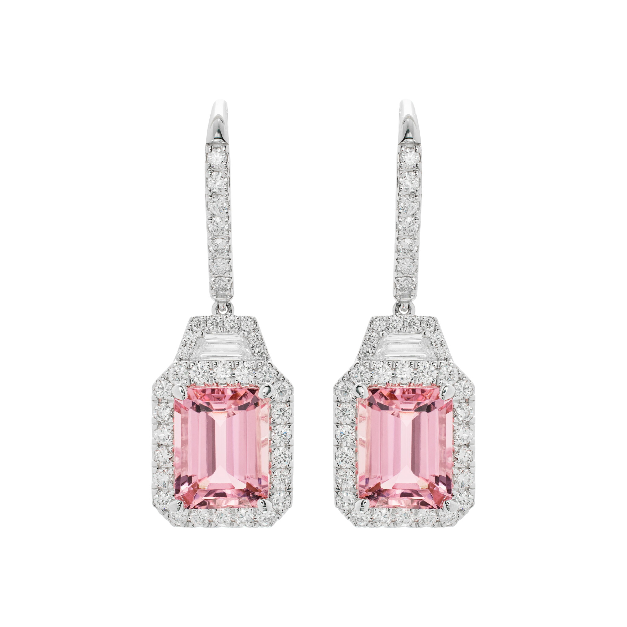 White Gold, 4.80ctw Tourmaline and Diamond Drop Earrings — view 1