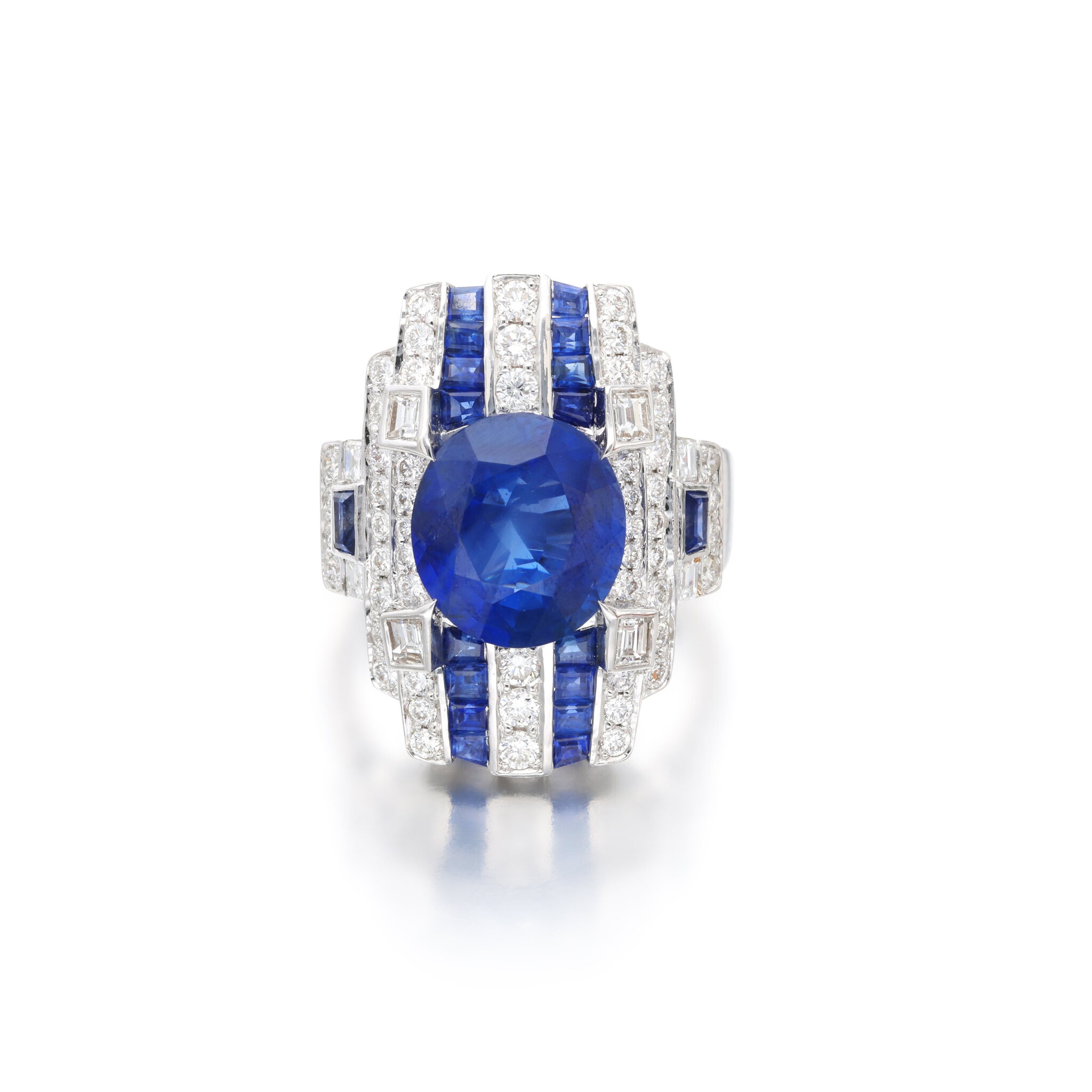 White Gold, 5.54ct Burmese Sapphire, Sapphire and Diamond Ring — view 1