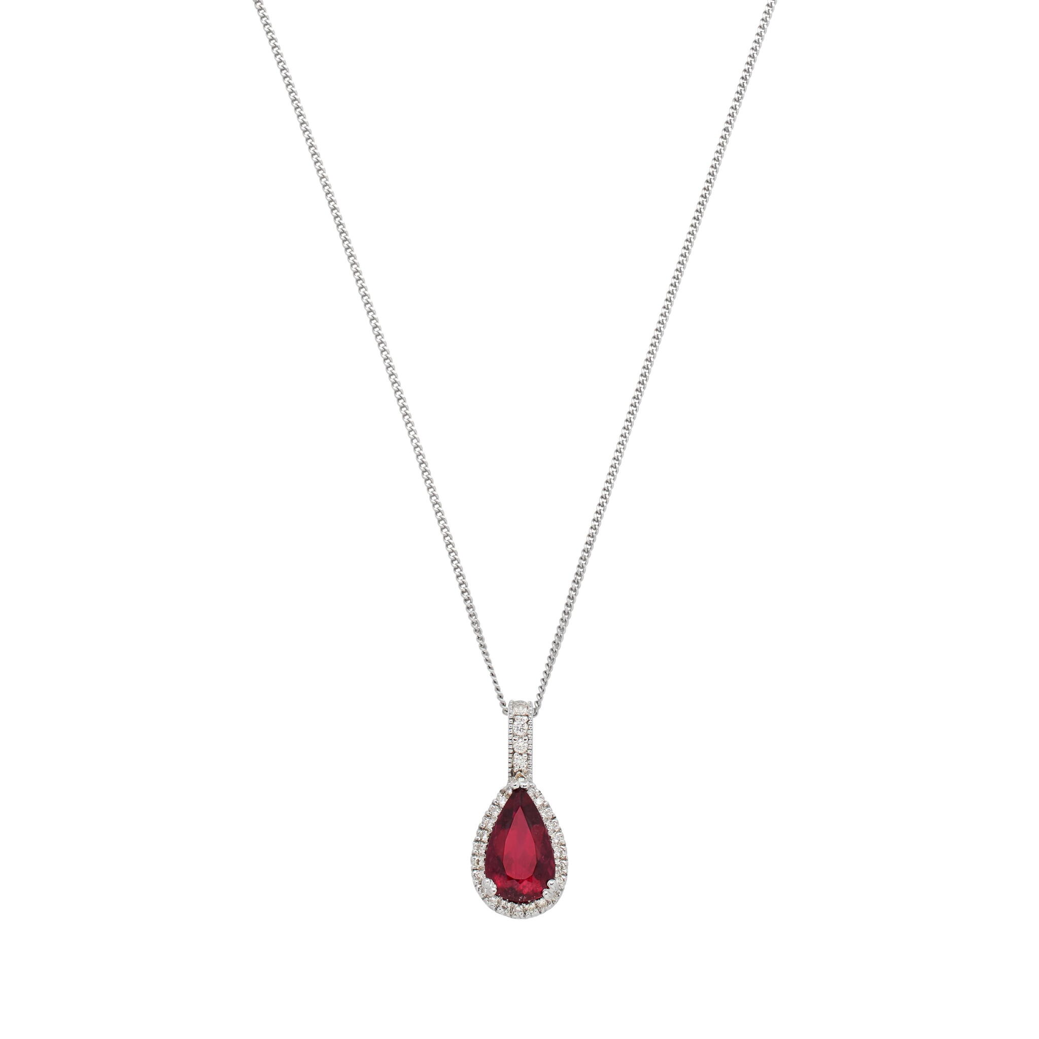 White Gold, 5.55ct Rubellite Tourmaline and Diamond Pendant Necklace — view 1