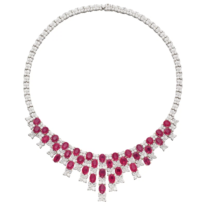 White Gold, 51.90 Mozambique Ruby and Diamond Necklace