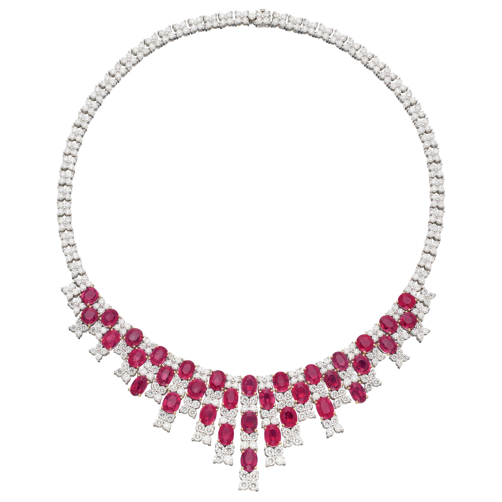 White Gold, 51.90 Mozambique Ruby and Diamond Necklace — view 1