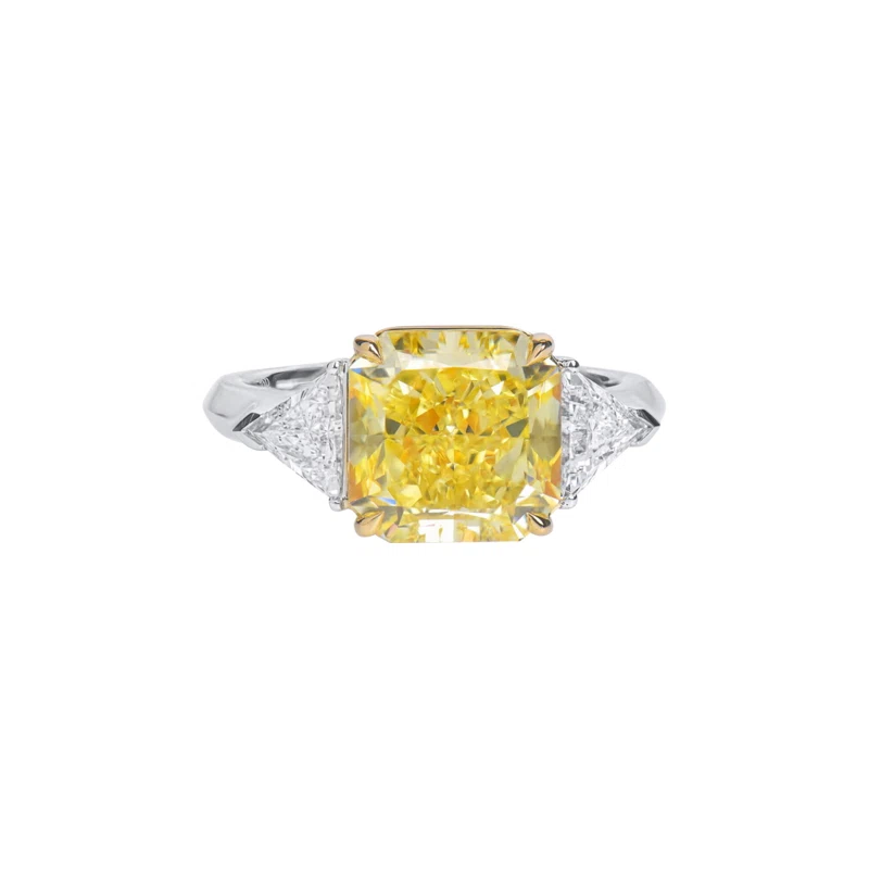 White Gold, 5.25ct Radiant Cut Fancy Vivid Yellow Diamond and Diamond Engagement Ring