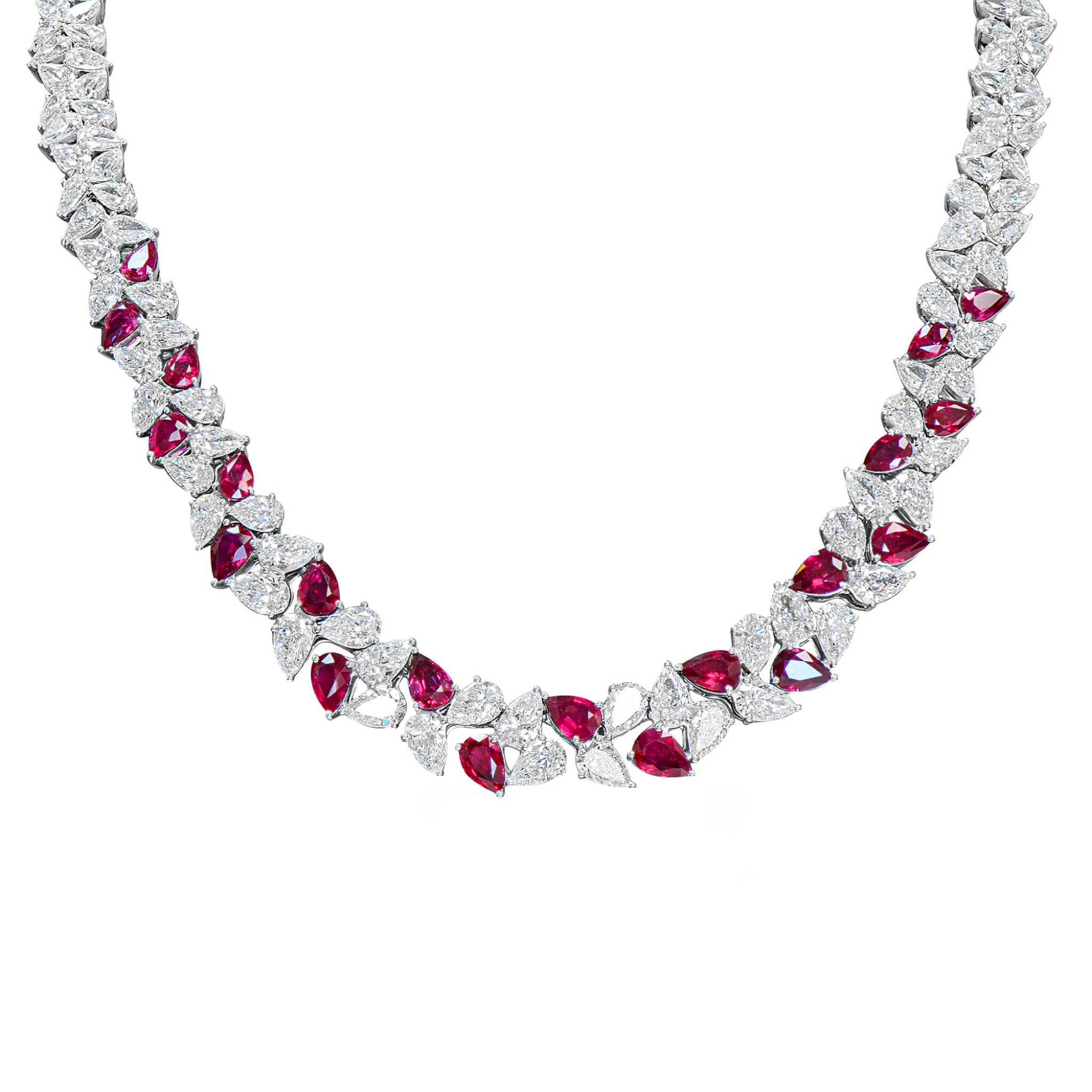 White Gold, Ruby and Diamond Necklace — view 1