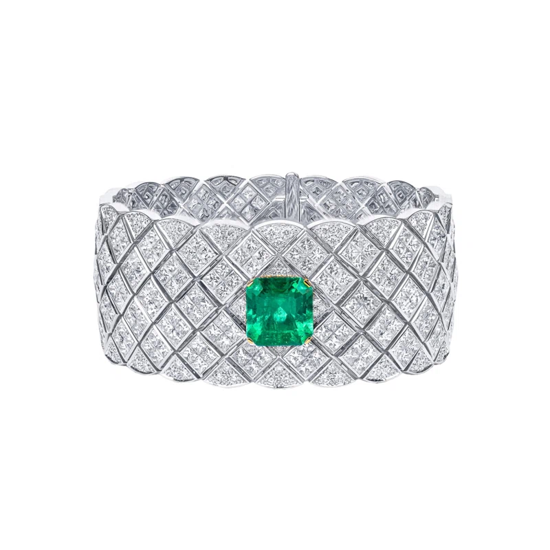 White Gold, 5.67ct Colombian Emerald and Diamond Bracelet