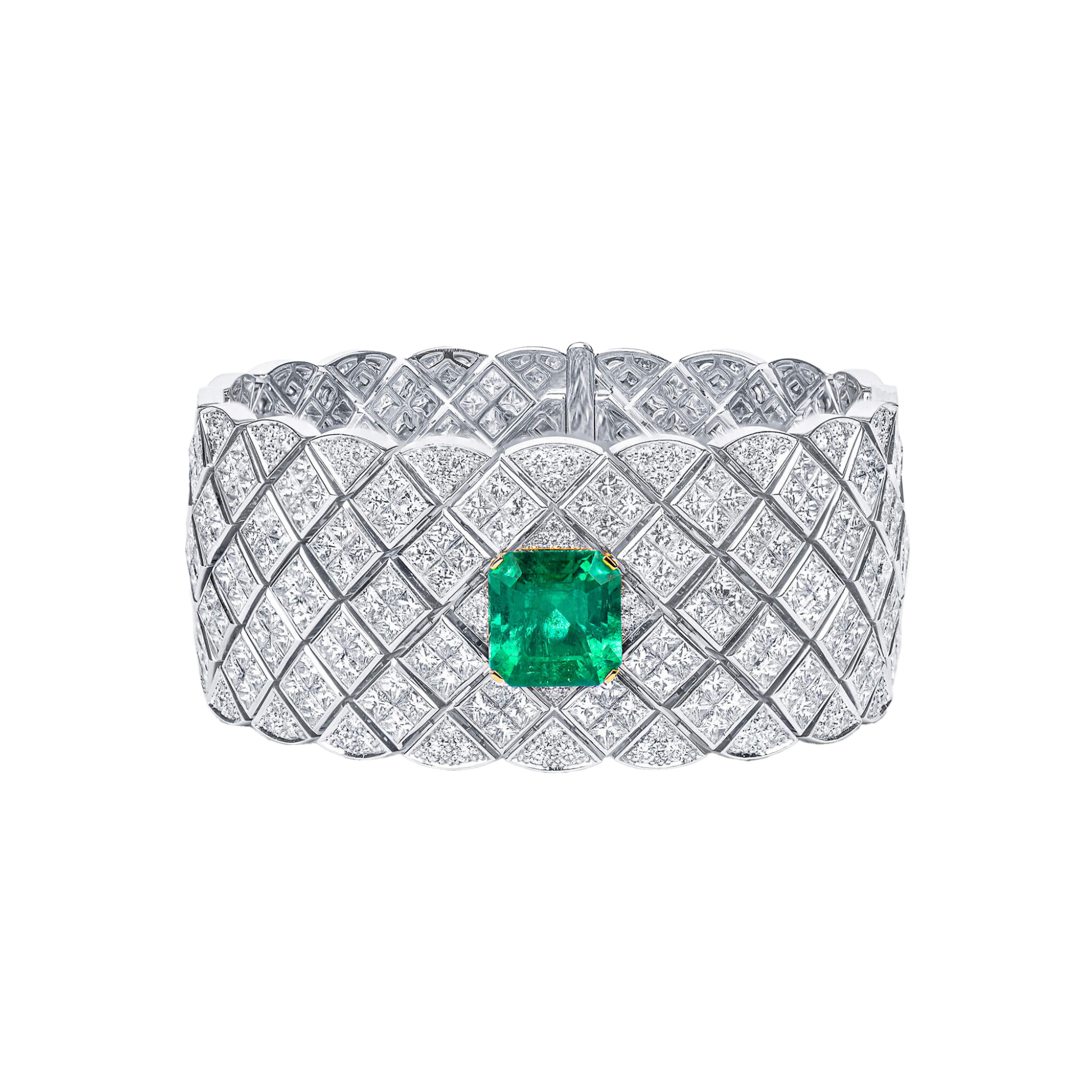 White Gold, 5.67ct Colombian Emerald and Diamond Bracelet — view 1