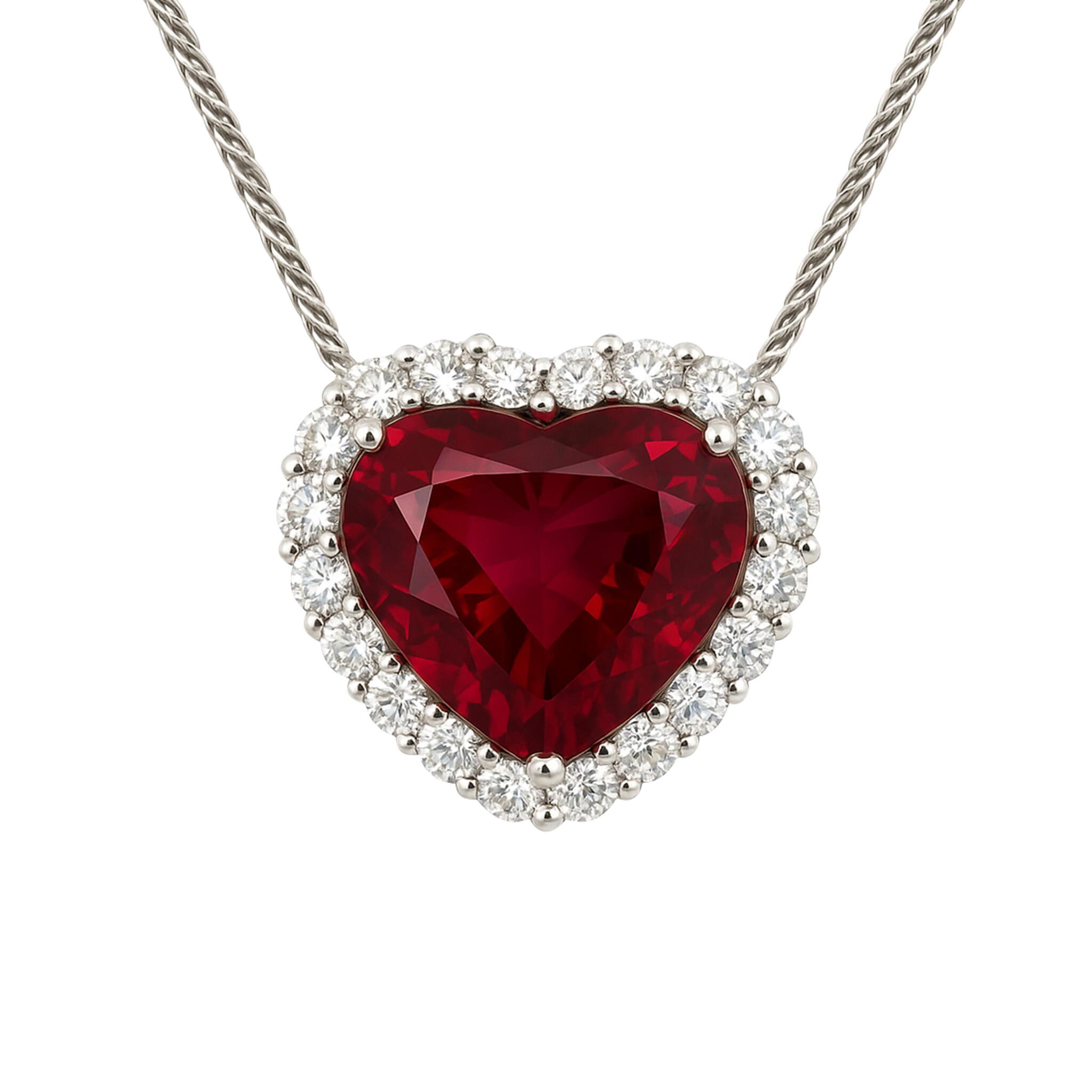 White Gold, 6.15ct Rubellite Tourmaline and Diamond Pendant Necklace — view 1