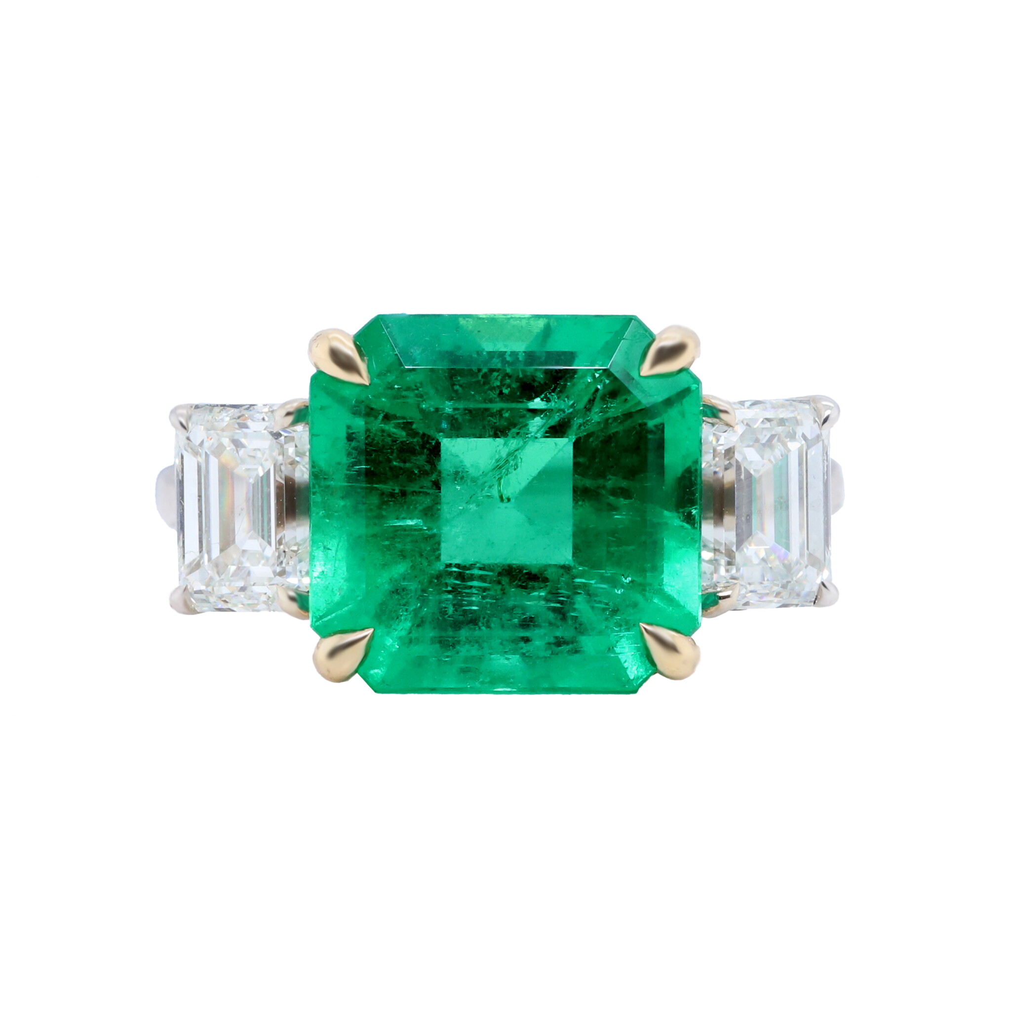 White Gold, Gold, 6.20ct Colombian Emerald and Diamond Ring — view 1