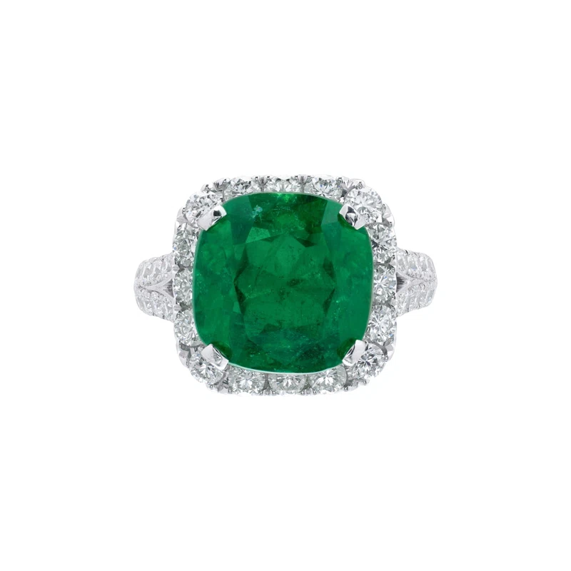 White Gold, 6.93ct Zambian Emerald and Diamond Ring